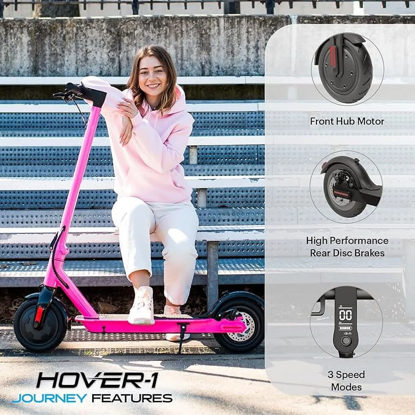 Hover-1 Journey Gen One Self Balancing Folding Electric Scooter for Adults, LED Lights, 16 mph Max Speed, Yellow, UL 2272 Certified