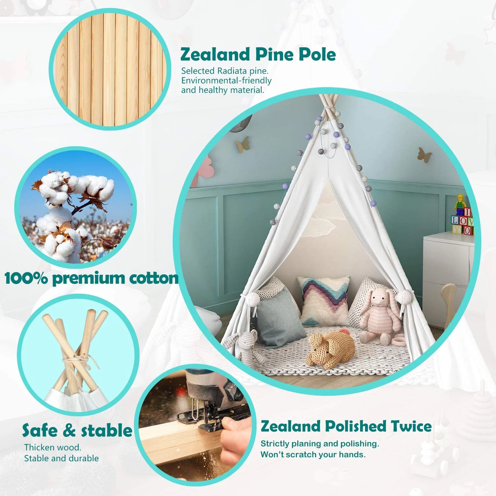 SHCKE Large Kids Teepee Tent Kids Foldable Play Tent for 3 4 5 6 Year Old Girls White Canvas Teepee Indoor Outdoor Games Kids Playhouse Kids Tent