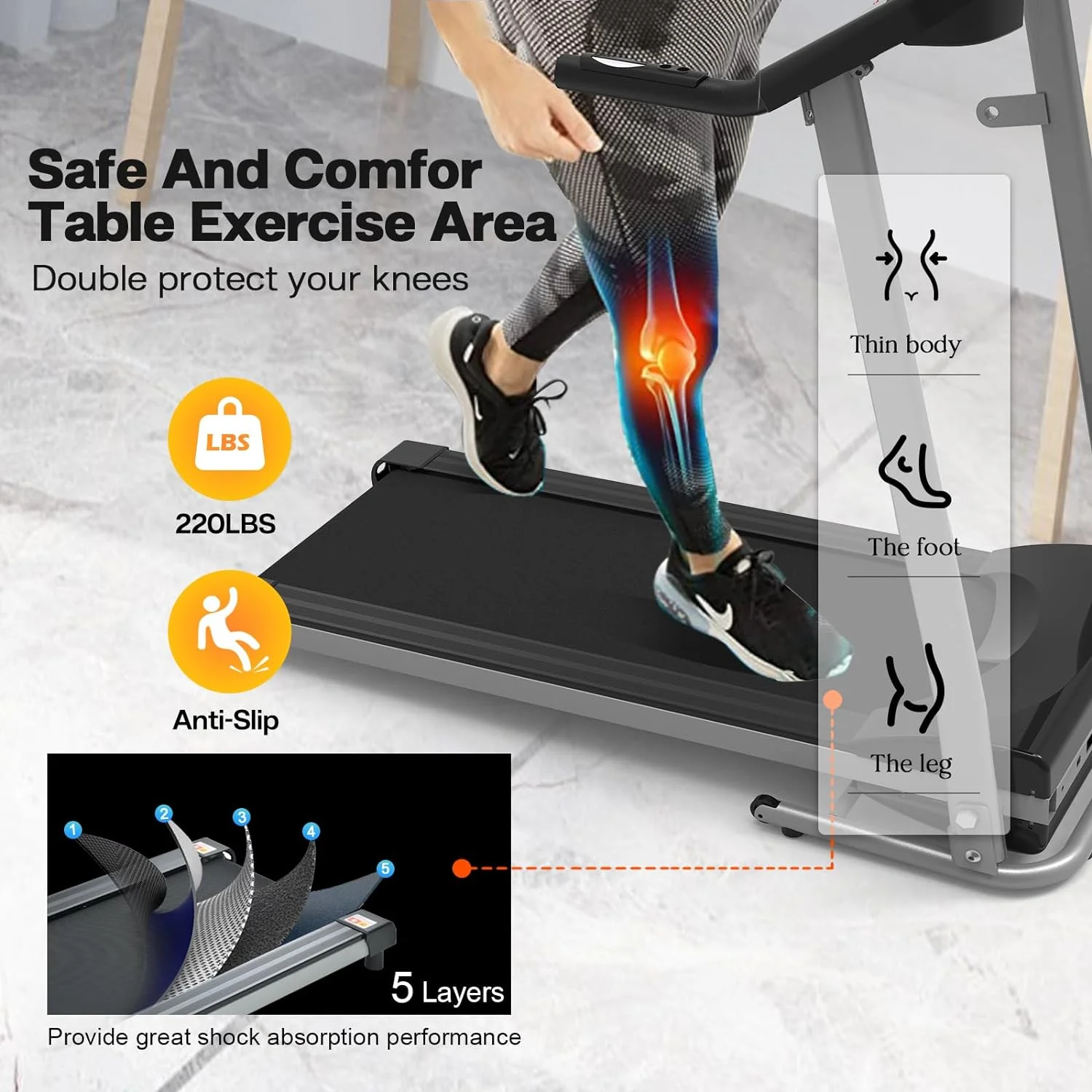 2.5HP Folding Treadmill With  12 Preset or Adjustable Programs Jogging Running Walking Exercise Machine