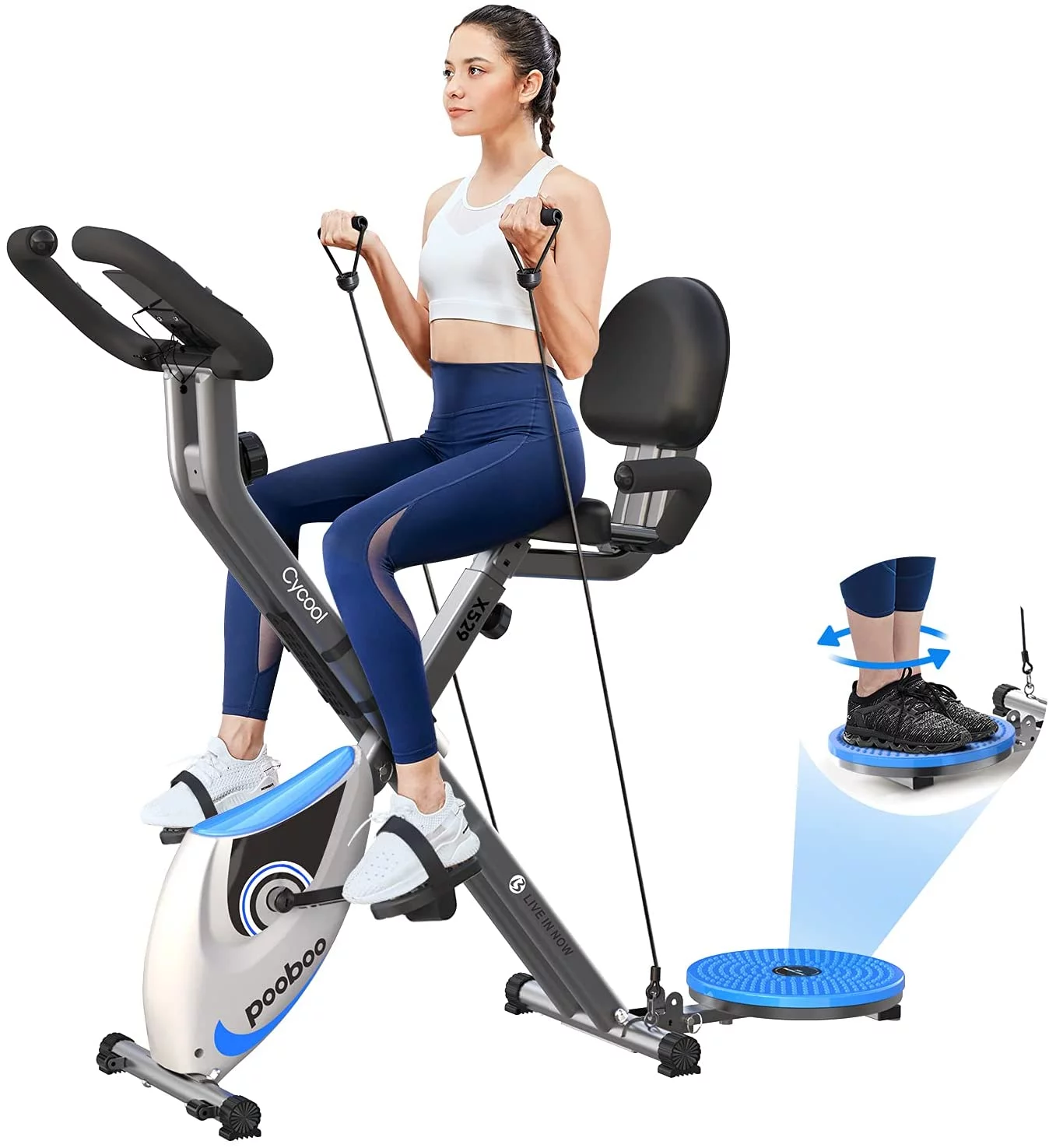 Pooboo Foldable Exercise Bike Magnetic Indoor Cycling Bike 3 in 1 Stationary Bike 220 lbs Capacity