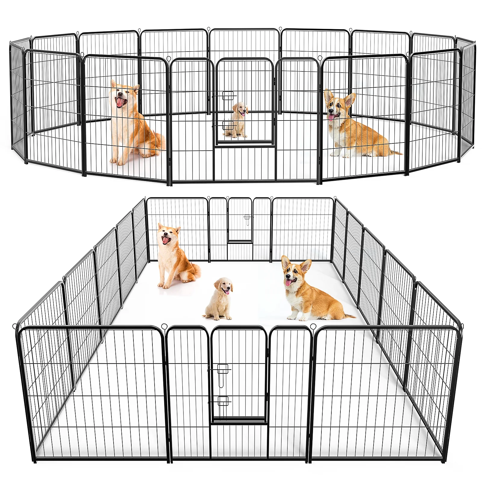 CONCETTA Dog Playpen, 16 Panels 32″ Foldable Heavy Duty Metal Puppy Exercise Pen with Doors Indoor Outdoor