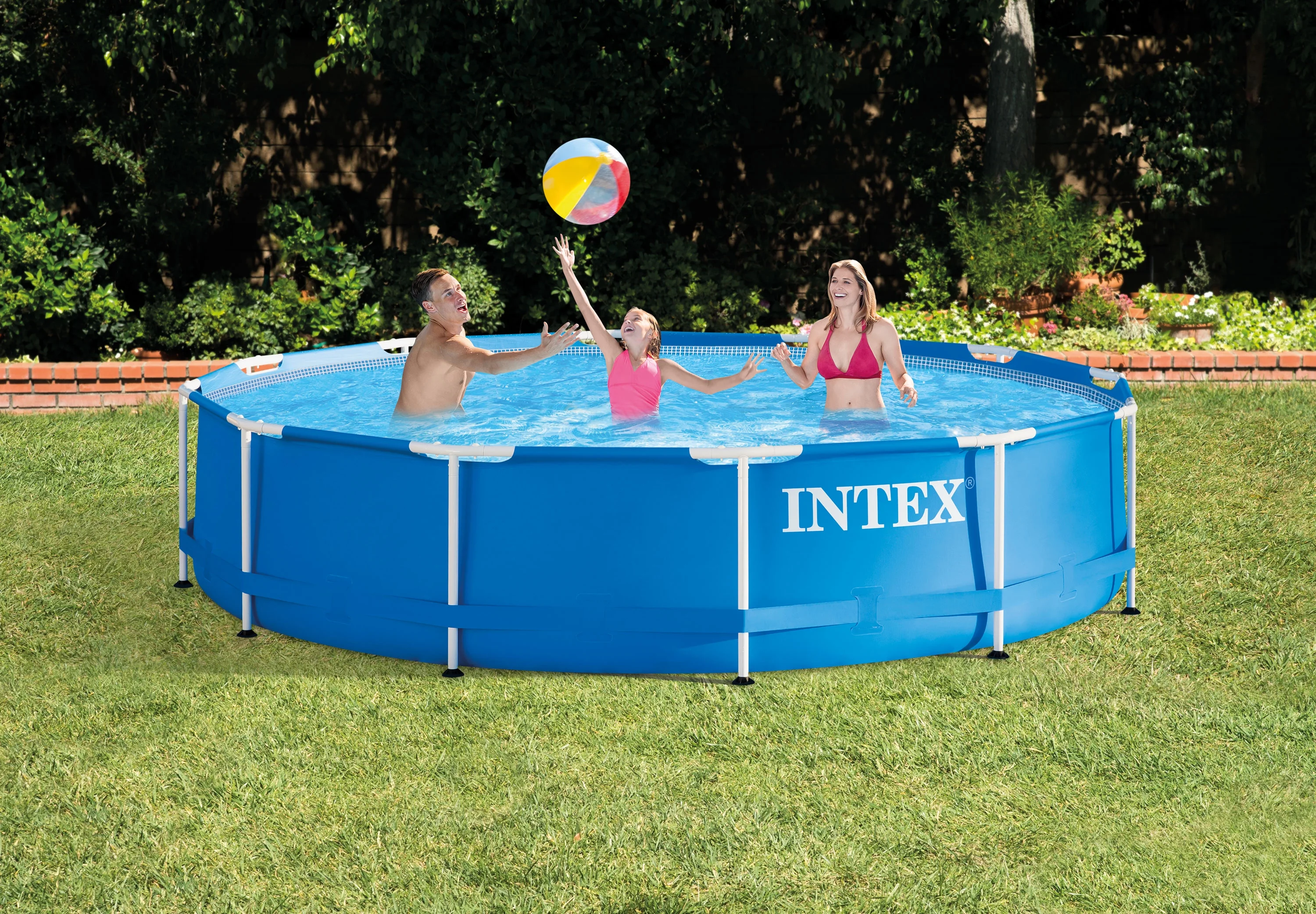 Intex 12′ x 30″ Round Metal Frame Above Ground Pool, Filter, Cover, & Maintenance Kit