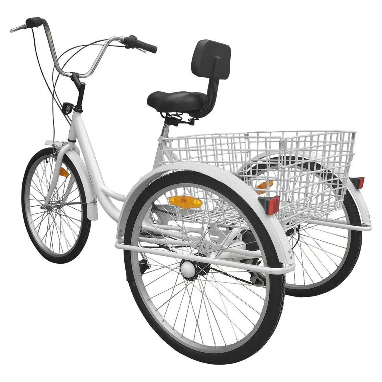 Motor Genic Unisex 7-Speed 24″ Adult 3-Wheel Tricycle Cruise Bike With Basket Women Trike Bycicle White