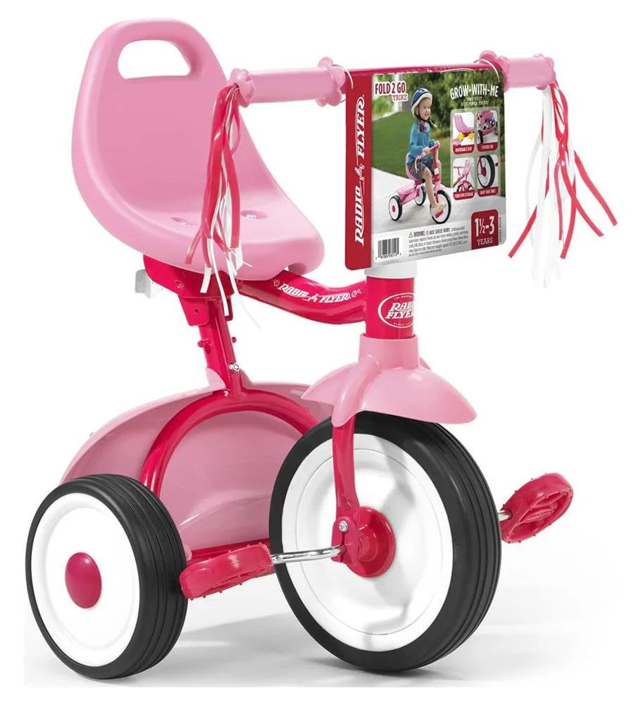 Radio Flyer 415PS Kids Readily Assembled Fold 2 Go Trike with Storage Bin, Pink