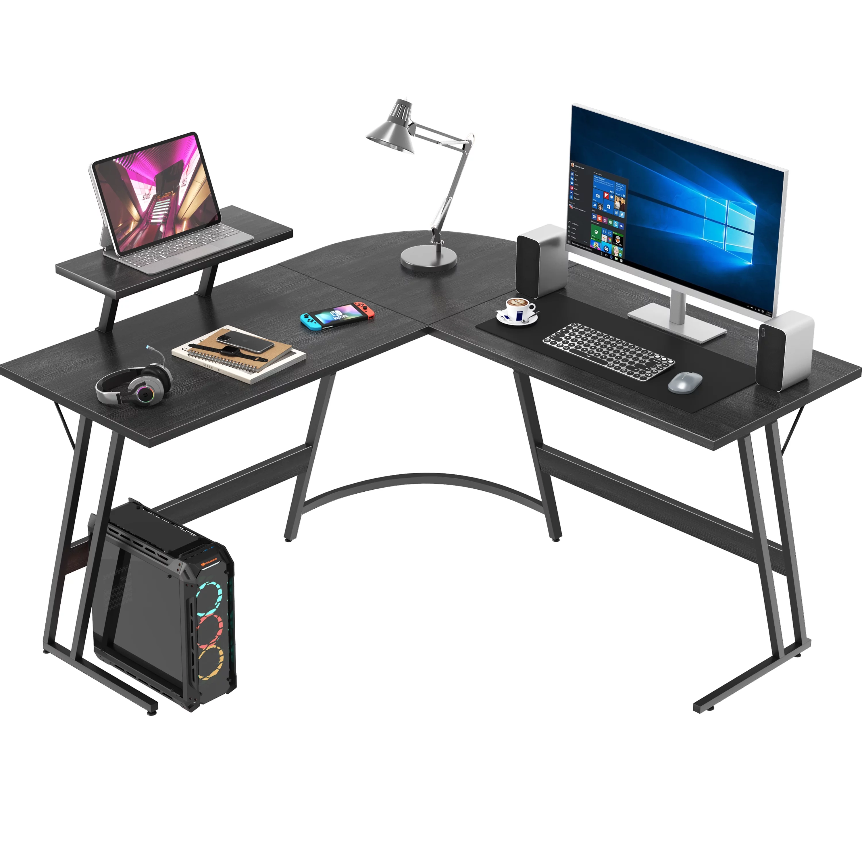 Homall L-Shaped Gaming Desk 51 Inches Corner Office Desk with Removable Monitor Riser, Black