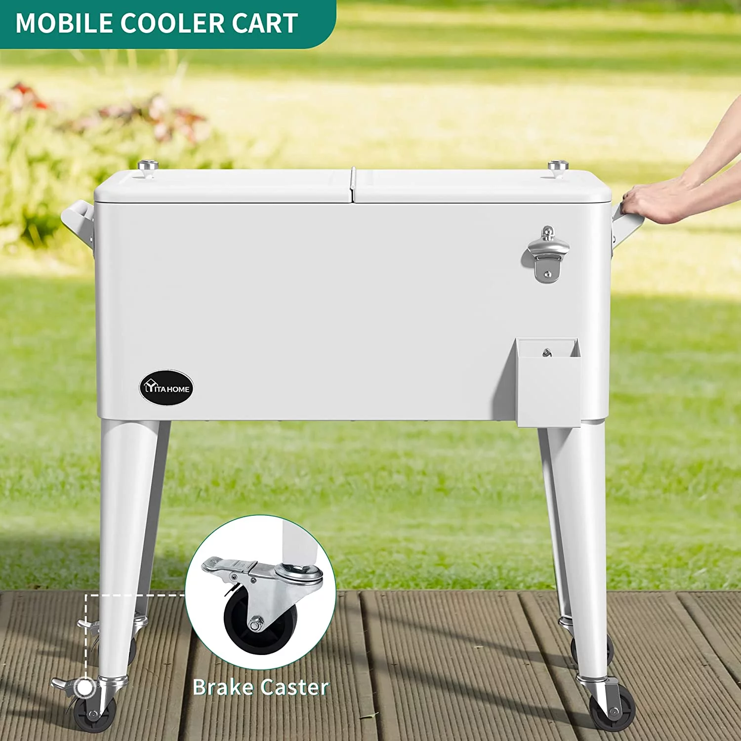 Dextrus 80 Quart Rolling Cooler Cart with Bottle Opener Drainage, Portable Patio Cooler Rolling on Wheels, Outdoor Rolling Beverage Cart Drink Cooler for Patio Pool Deck Party Cookouts