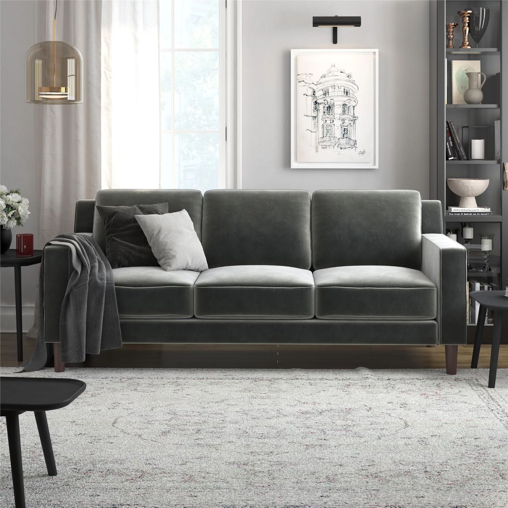 DHP Bryanna 3 Seater Sofa, Gray Velvet