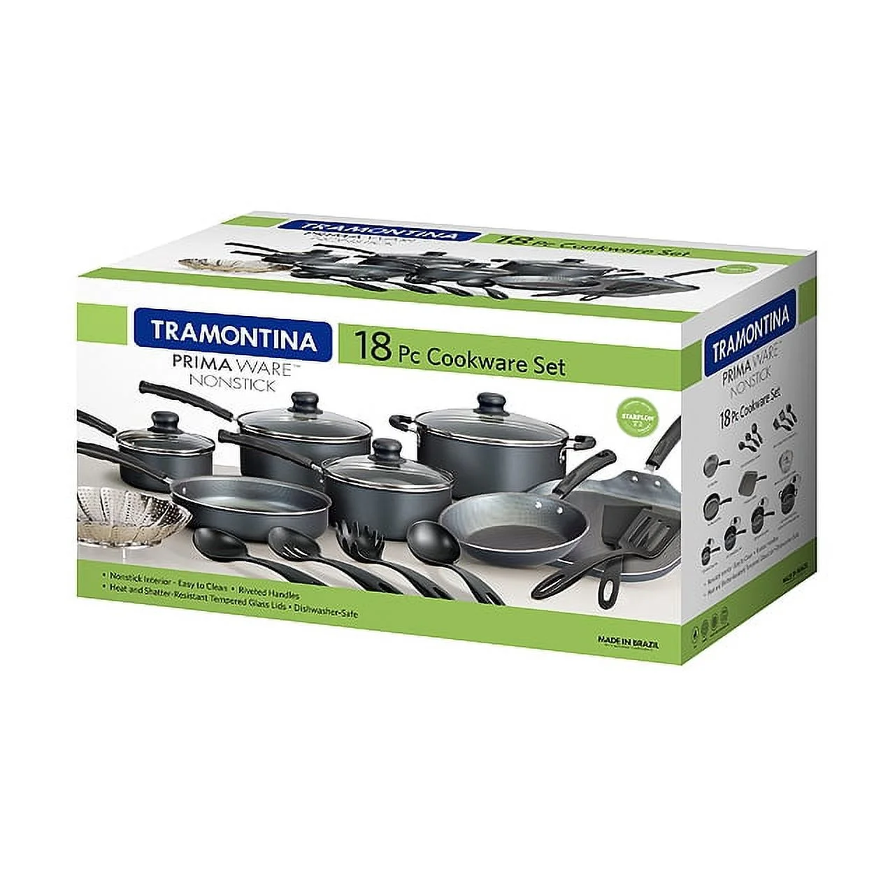 Tramontina Primaware 18 Piece Non-stick Cookware Set, Steel Gray