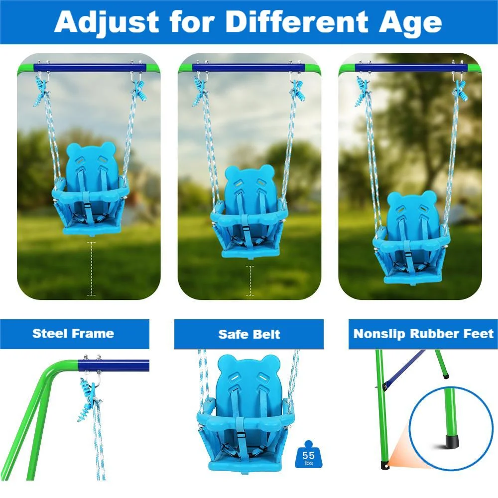 2-in-1 Toddler Swing Set and Baby Jumper for Backyard Outdoor Indoor, Safety Bouncer Seat and Foldable Metal Swing Stand