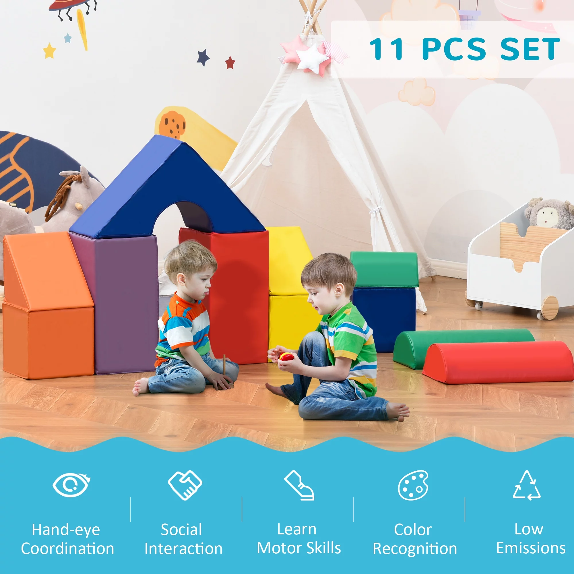 Soozier 11-Piece Kids Crawl and Climb Activity Play Set, Toddler Soft Foam Structure for Climbing, Crawling, Sliding, Indoor Active Play for Babies