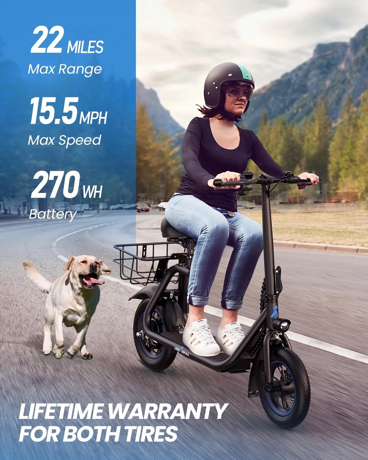 Qiyche QC1 450W Electric Scooter with Seat for Adults, Max Speed 15.5Mph Up to 21 Miles Range, 12″ Tire for Commuting with Basket