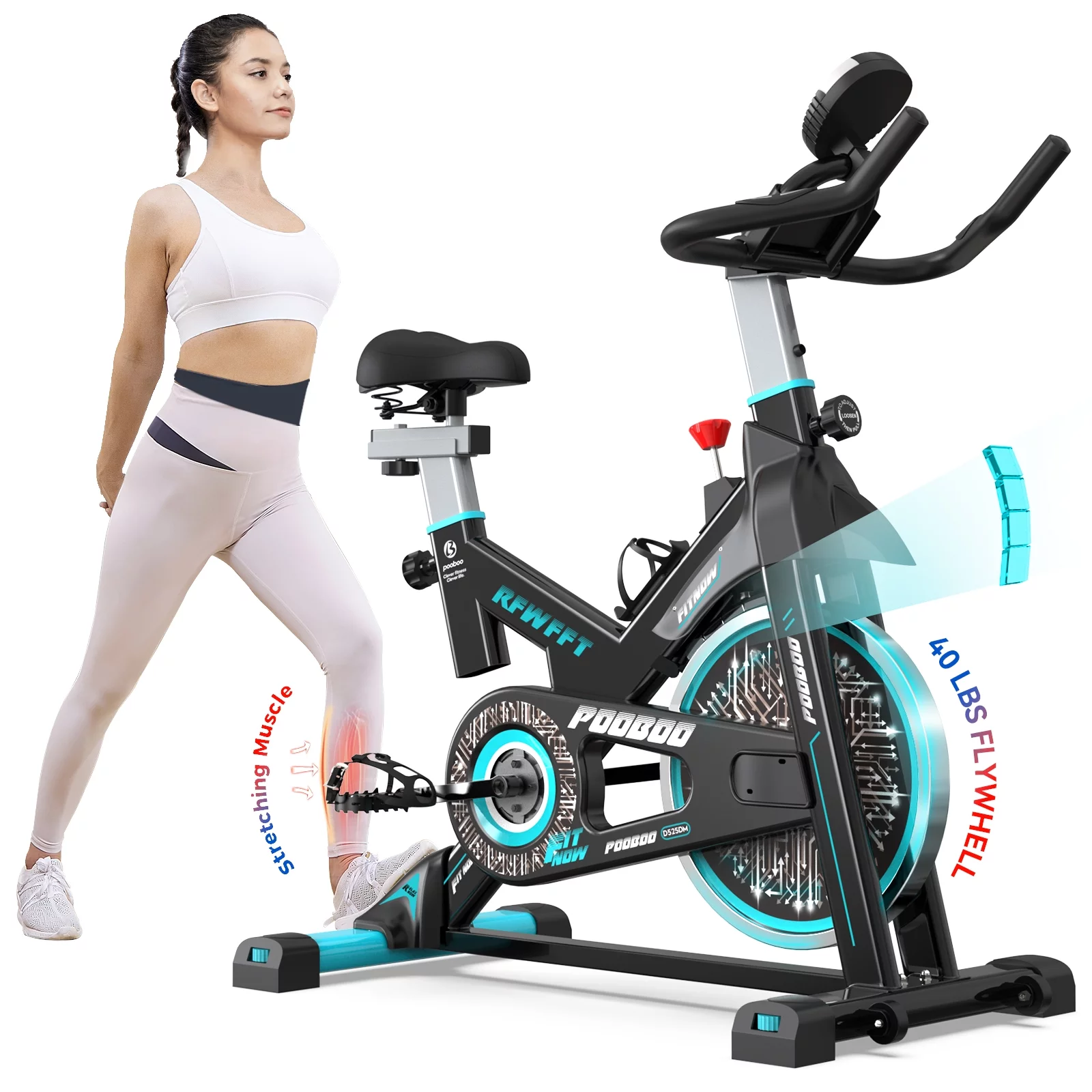 POOBOO Exercise Bike Stationary Cycling Bike Bicycle Magnetic Resistance Fitness Cycle Cardio Sport Upright Cycling Quiet Workout Max Weight 350 Lbs