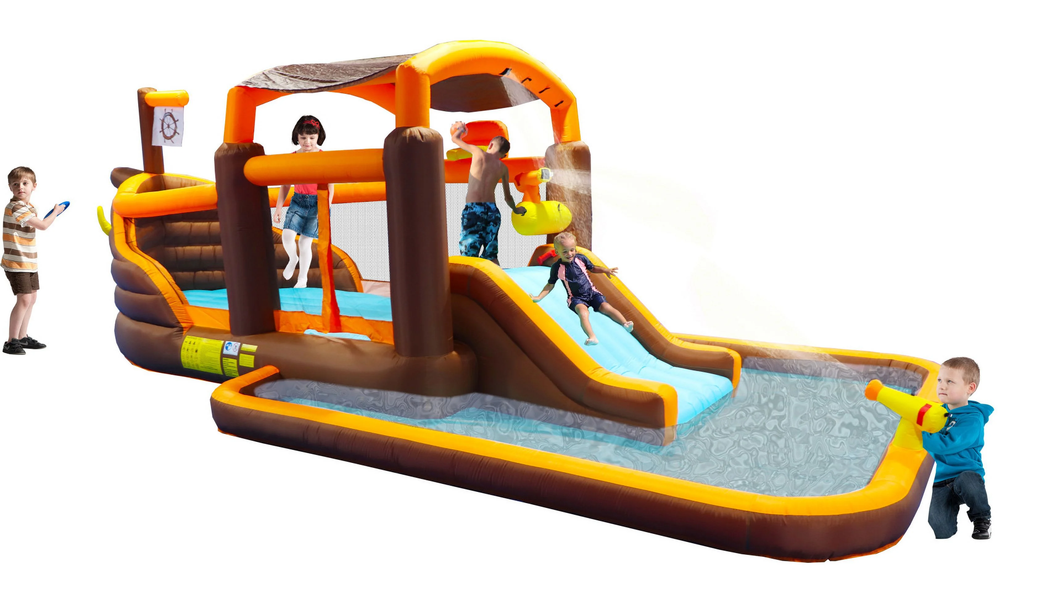 Inflatable Bounce Cruise Ship Slide Water Park with Big Play Pool,Blower and Water Slide,Trampoline Big Bouncing House Playground Slide Water Park Bouncer with Cruise Ship Design Splash Pool