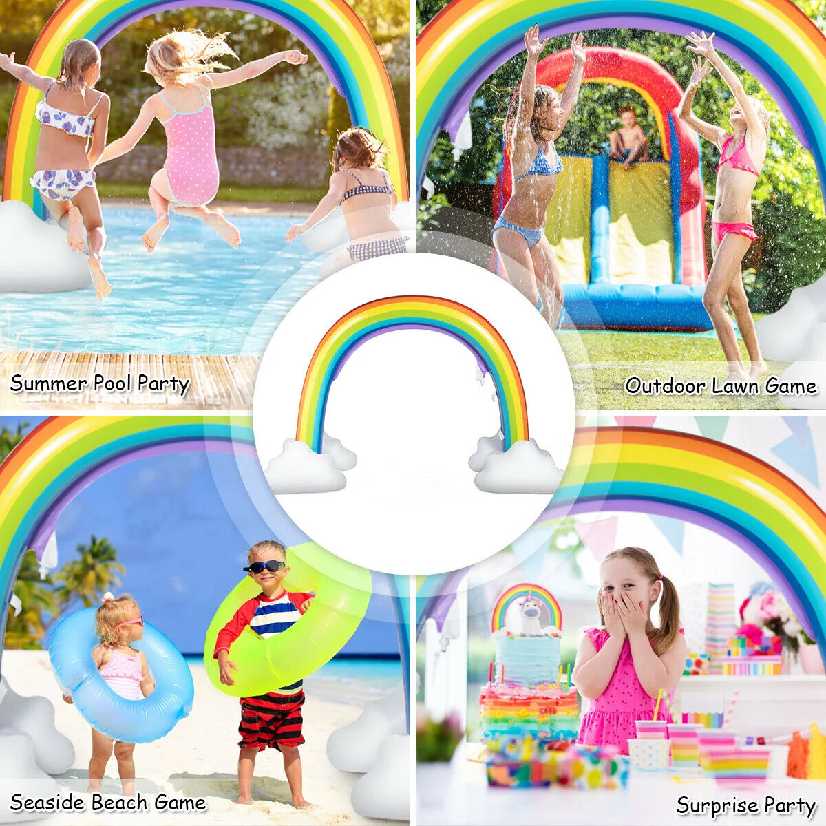 Gymax Inflatable Rainbow Sprinkler Backyard Games Summer Outside Water Toy Yard Fun