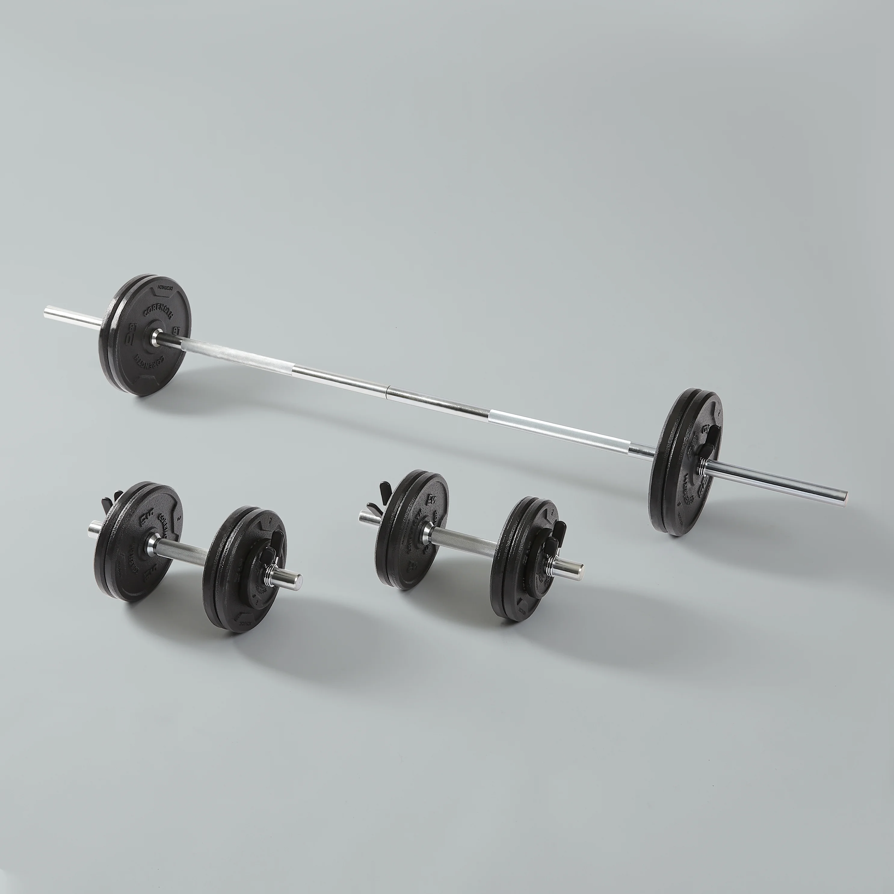 Decathlon Domyos 110lb Adjustable Weight Set US Standard with Barbell and dumbbells, Black