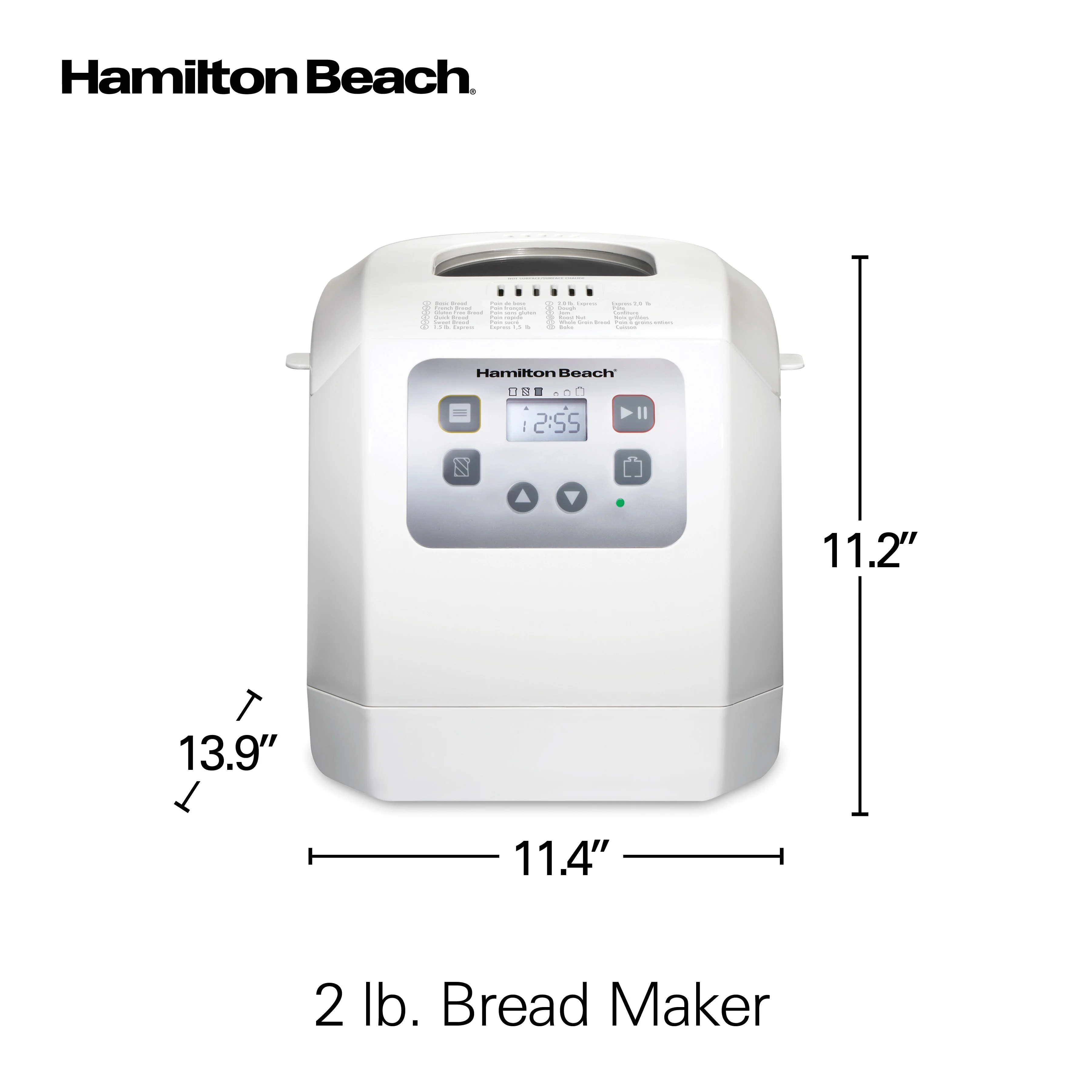 Hamilton Beach Bread Maker Machine, Digital, Programmable, 12 Settings plus Gluten Free, 2 lb Capacity, White 29981