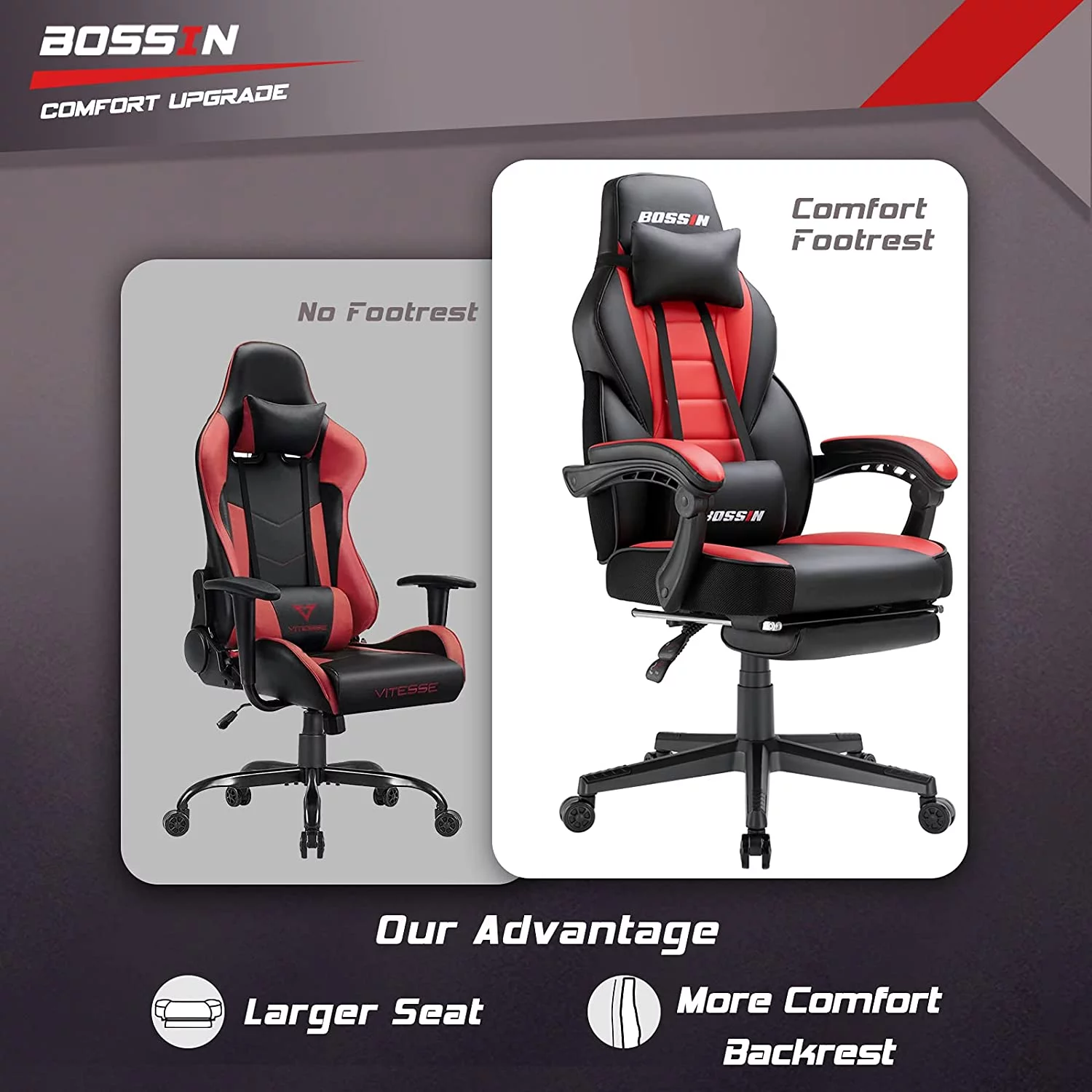 Waleaf Gaming Chair, Ergonomic Heavy Duty Design, Gamer Chair with Footrest and Lumbar Support, Large Cushion High Back Office Chair, Big and Tall Computer Chair