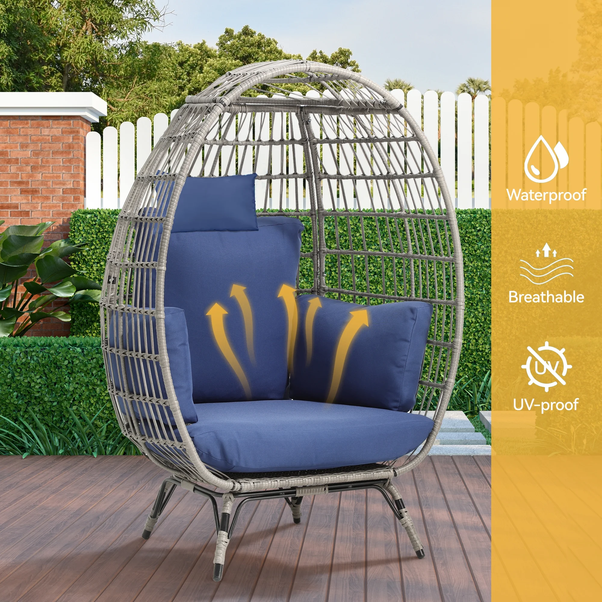 Dextrus Egg Chair Outdoor Egg Lounge Chair with Cushion Wicker Chair PE Rattan Chair for Patio, Garden, Backyard, Porch-Beige