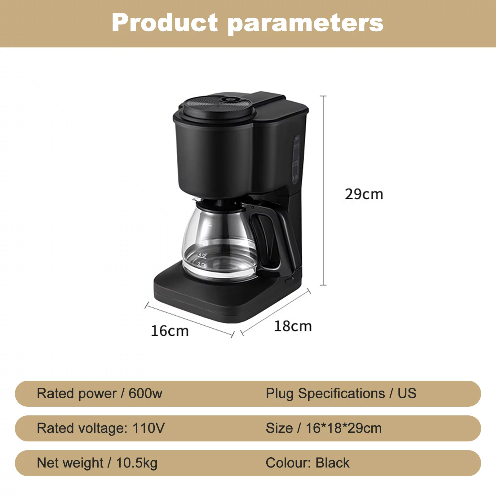 Wobythan 6 Cup Coffee Maker 600W Small Coffee Maker with Glass Carafe and Reusable Filter, Portable Compact Smart Drip Coffee Machine for Home and Office, RV