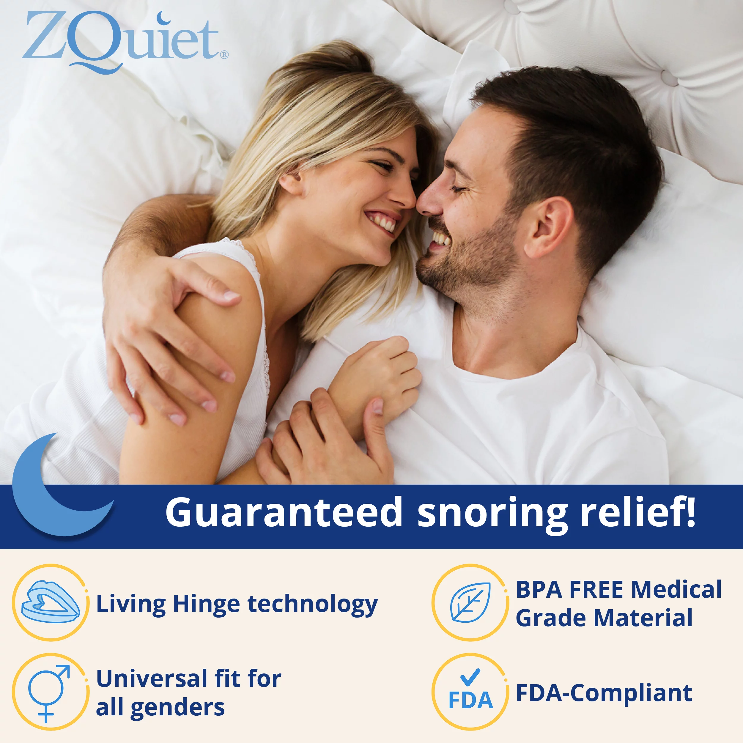 ZQuiet Anti-Snoring Mouthpiece Solution – Comfort Size #2 (Single Device) – Made in USA Snoring Solution for a Better Night’s Sleep (Clear)