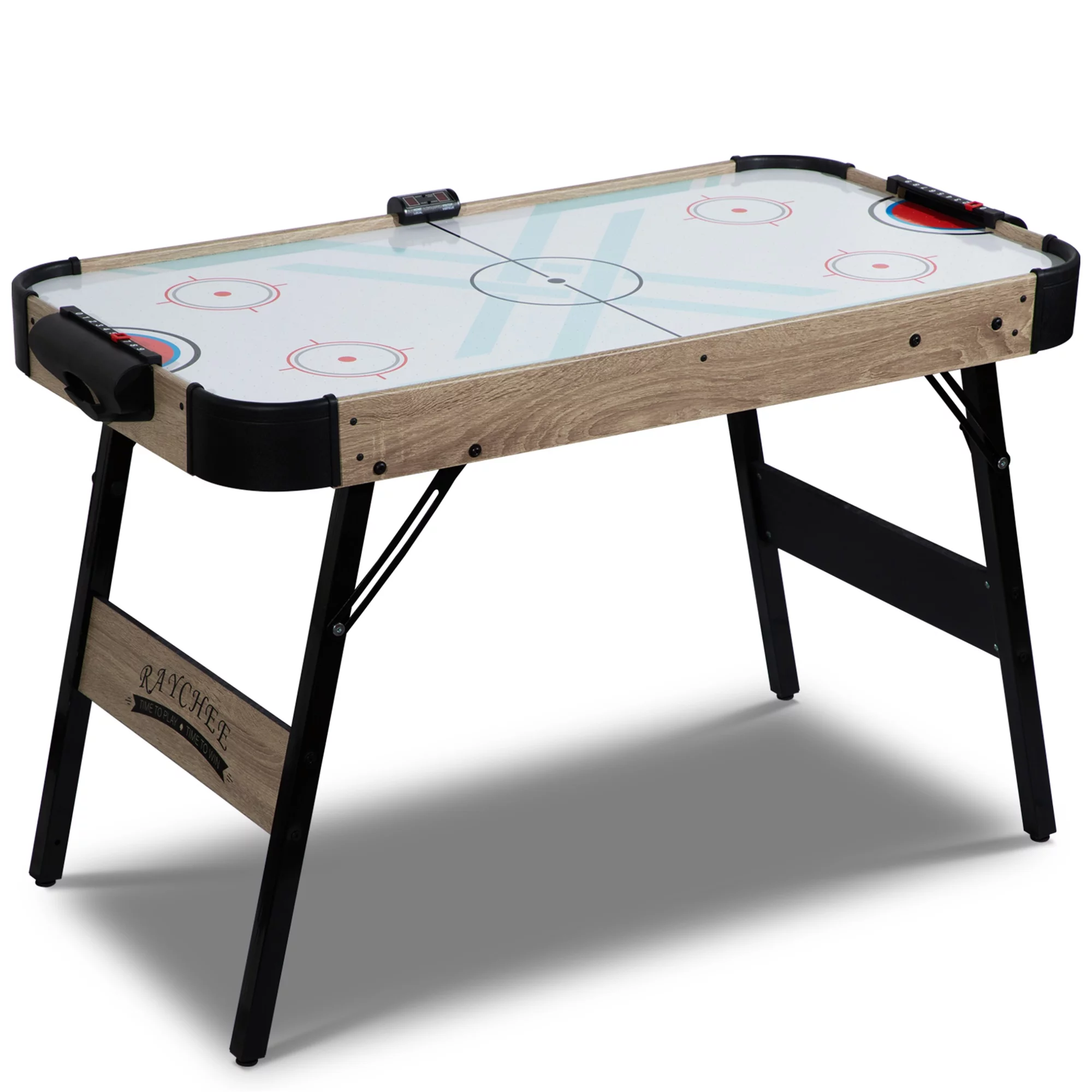 RayChee 48in Foldable Air Powered Hockey Table for Home Game Room w/ 2 Pucks, 2 Pushers, LED Scoreboard, 12V Motor (Oak)