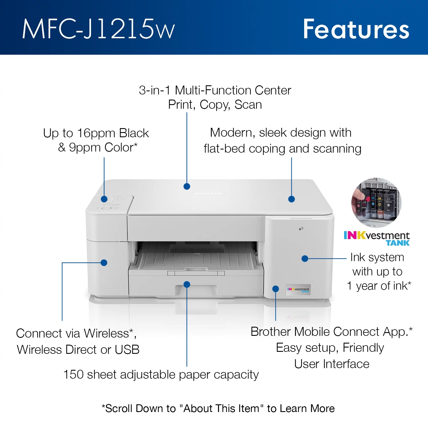 Brother MFC-J1215W INKvestment Tank Wireless Multifunction Color Inkjet Printer with Up to 1-Year of Ink In-box(1)