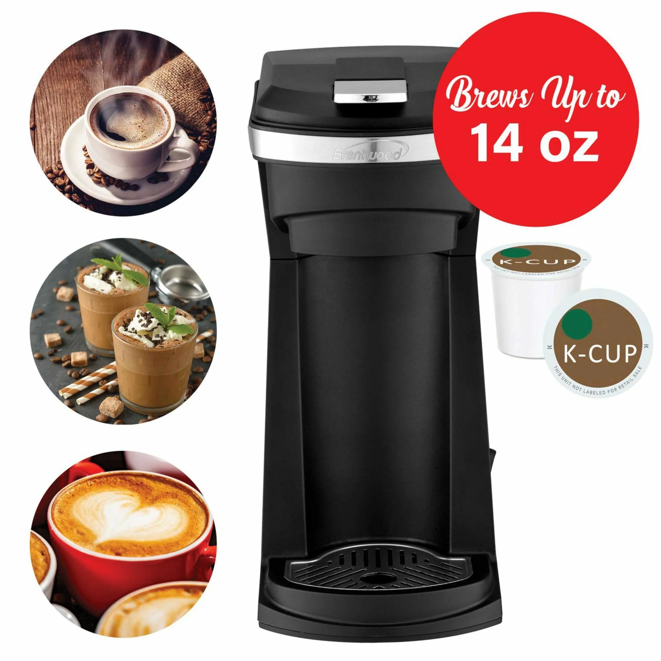 Brentwood New K-Cup Single Serve Coffee Maker with Reusable Filter Basket – Black