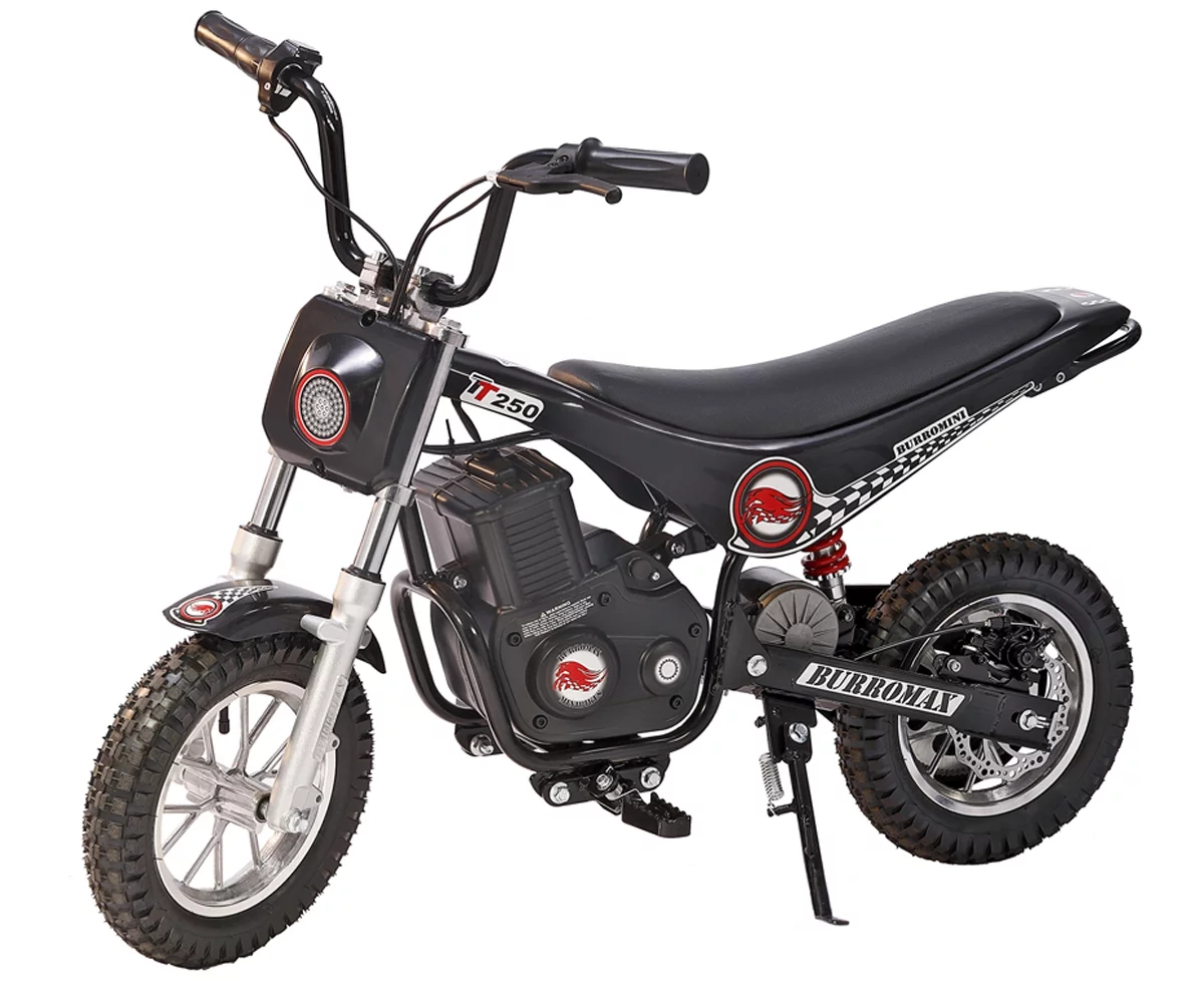 Burromax TT250, 250w 24v, 2 Speeds, 14 mph, up to 150lb Rider, Electric Mini Bike (Black)