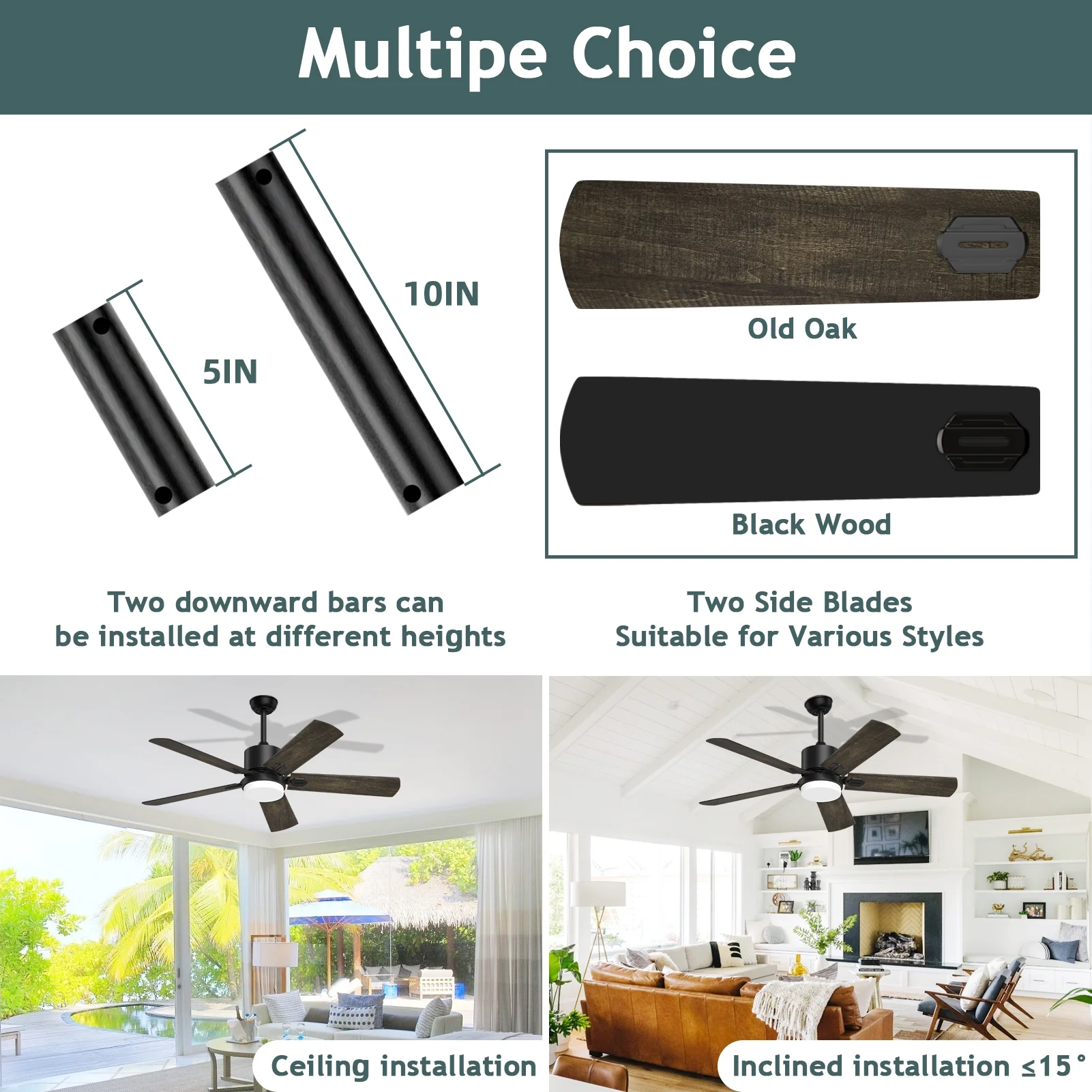 XAUJIX Ceiling Fan with Light and Remote Control, Modern Flush Mount Ceiling Fan 52 ” 6-Speed Reversible DC Motor 5 Wood Fan Blades Retro Pine/Black