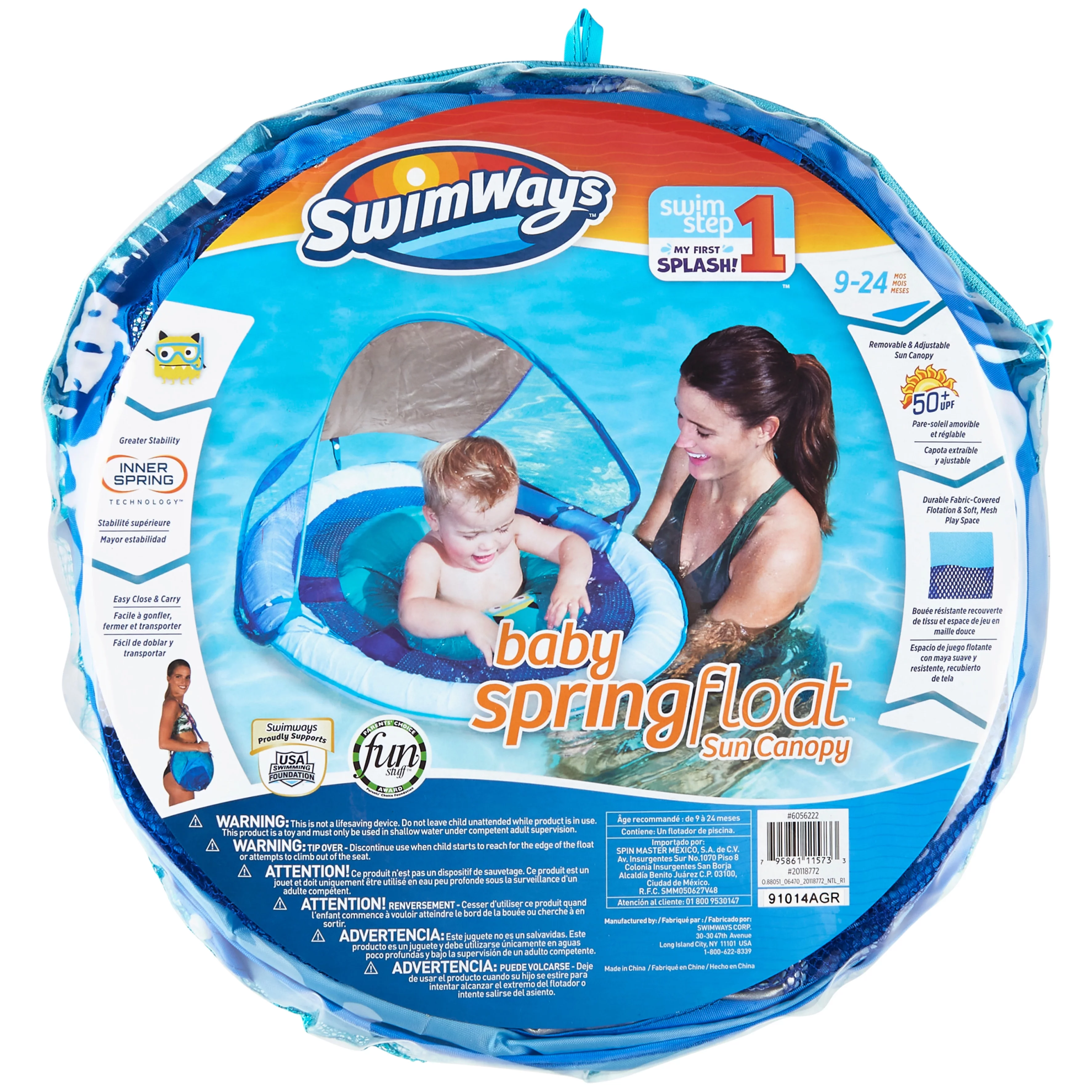 SwimWays Baby Spring Float Sun Canopy, Inflatable Pool Float for Baby Boys, Blue