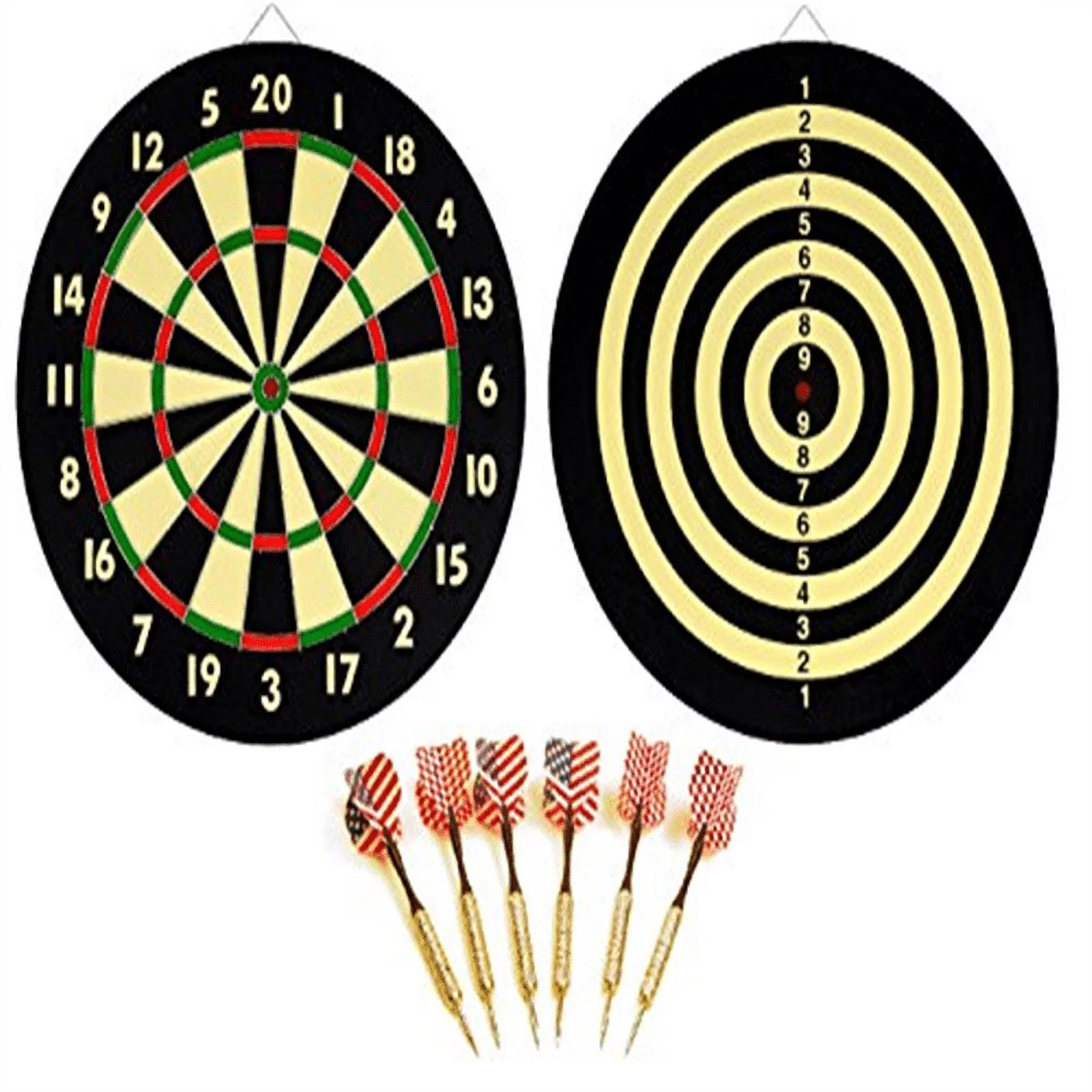 NEW DART BOARD + 6 BRASS DARTS FLAG CHECKERS 16.5″ inch