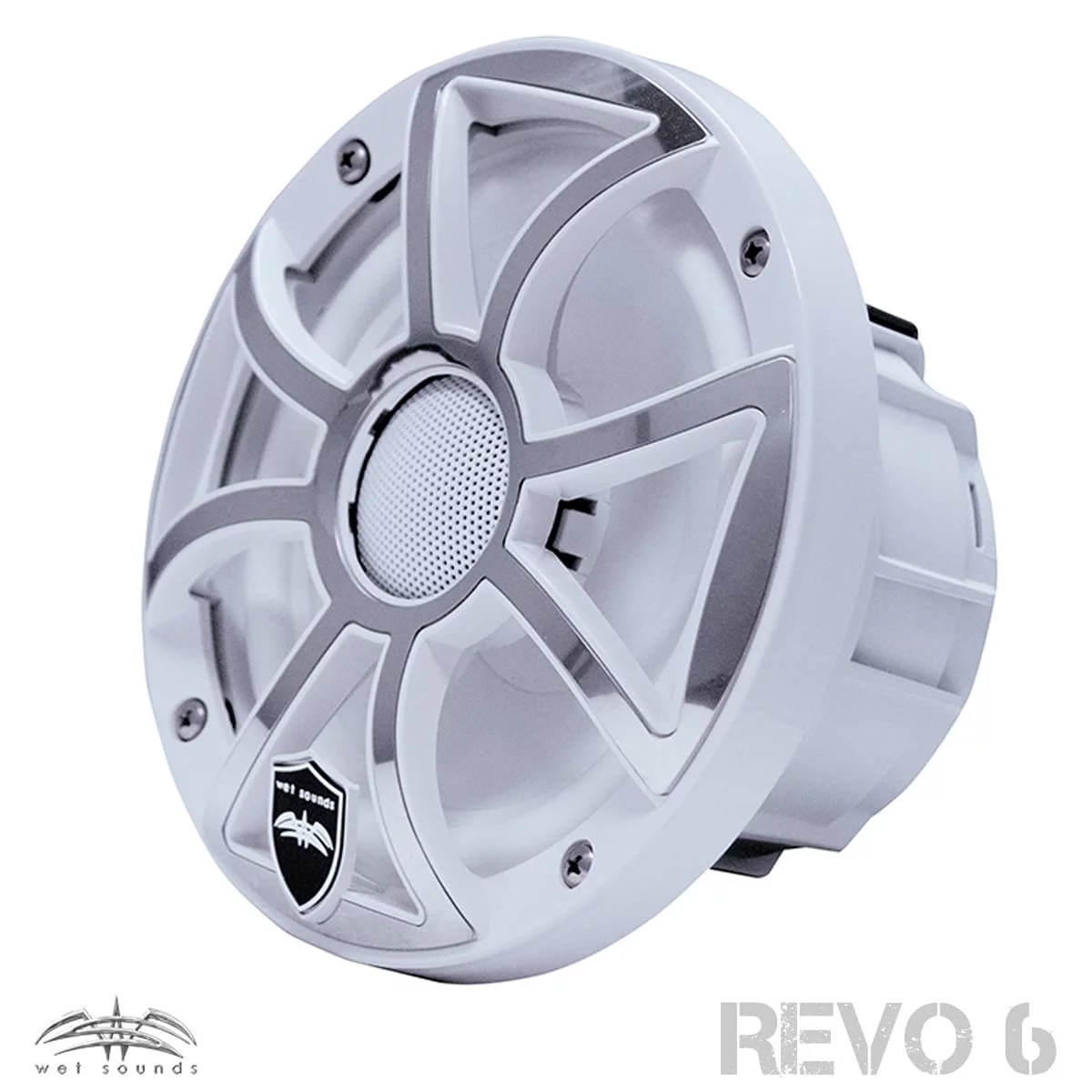 Wet Sounds REVO 6-XSW-SS White XS / Stainless Grill 6.5 Inch Marine LED Coaxial Speakers with RGB LED Speaker Rings