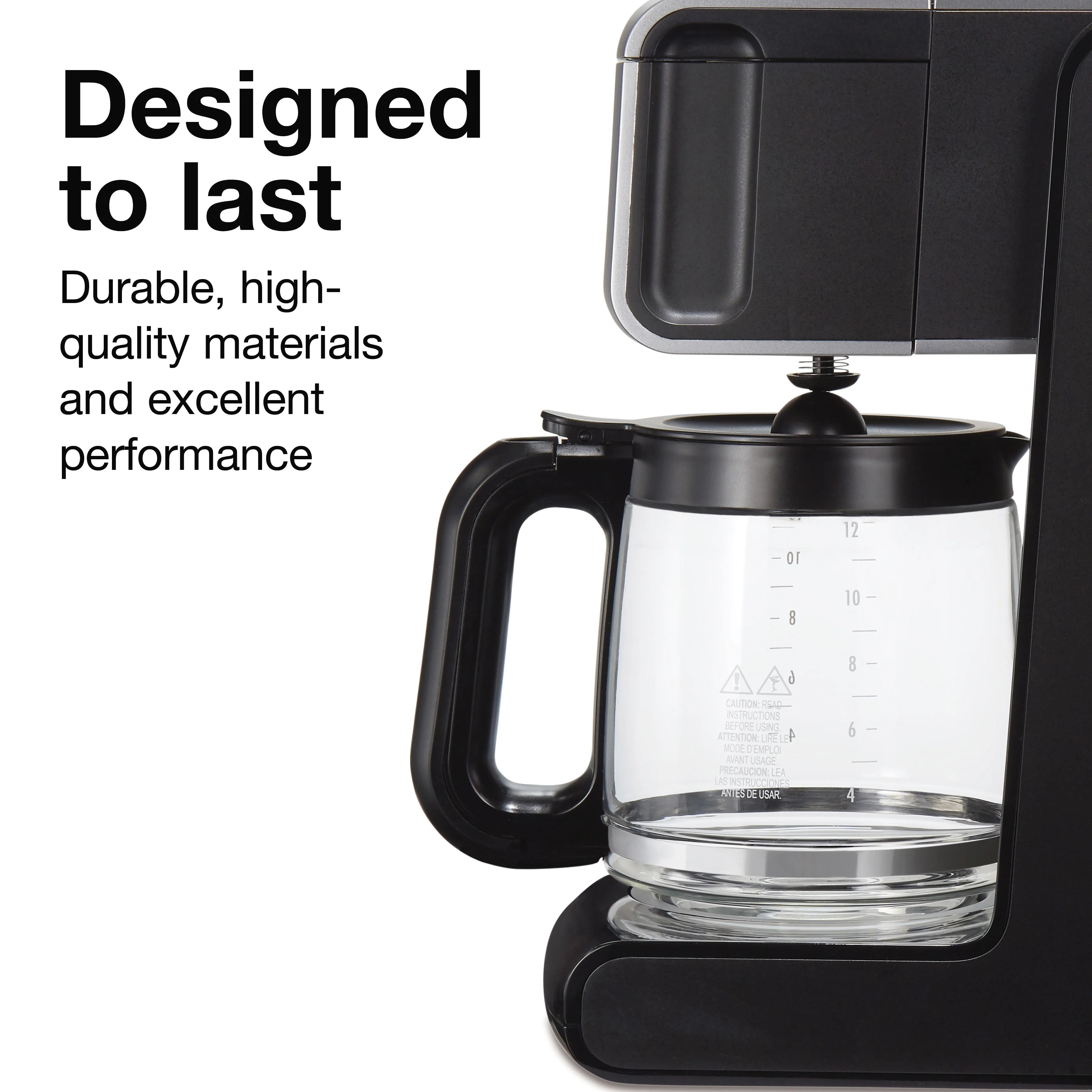 Proctor Silex Front Fill Programmable Coffee Maker, Glass Carafe, 12 Cup Capacity, Black and Silver, 43687