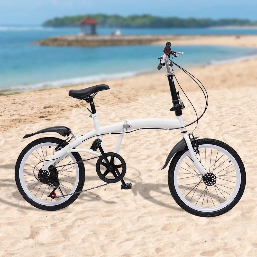 20-inch Adult Folding Bike Lightweight Bicycle 7 Speed Men Women Cycling White