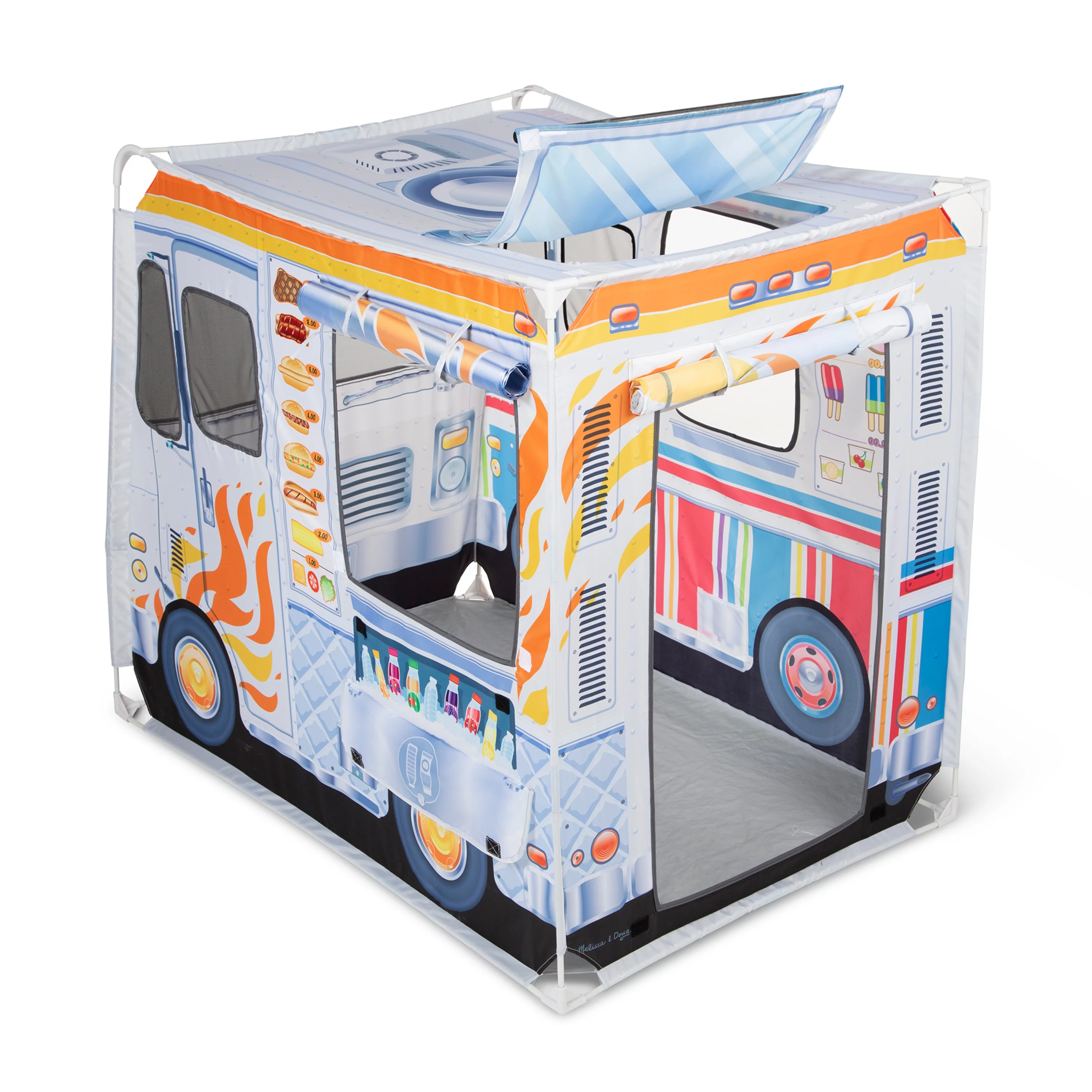 Melissa & Doug Food Truck Fabric Play Tent Playhouse and Storage Tote ?C Ice Cream on 1 Side, BBQ on the Other