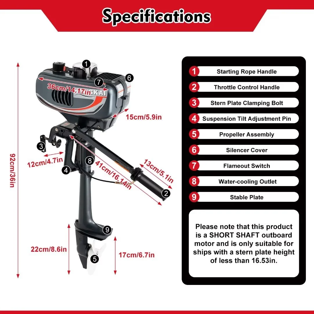 OUKANING 2Stroke 3.5HP Outboard Motor Manual Start Boat Engine Water Cooling System CDI