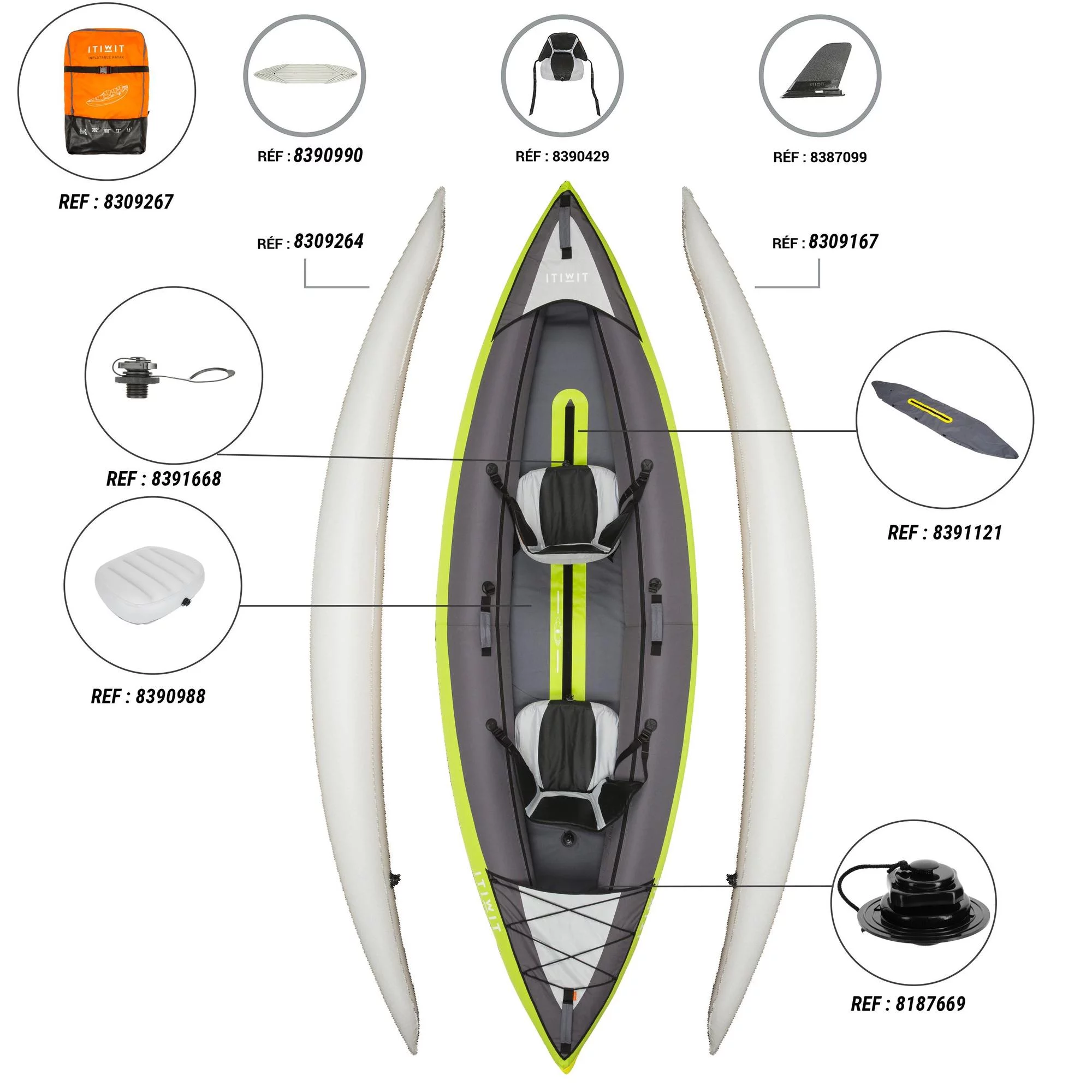 Decathlon Itiwit Inflatable Recreational Sit on Kayak with Pump, 1 or 2 Person, Green