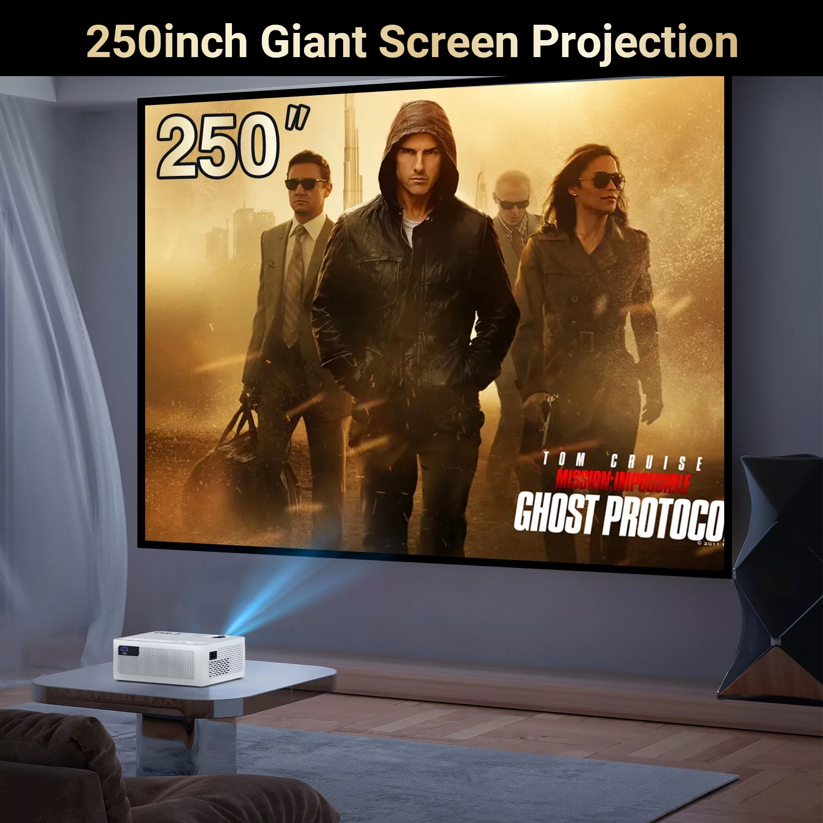 DR.J Professional Native 1080P 5G Wifi 250″ Display Projector with Bluetooth 5.1, Full HD 4K 9500 Lux Outdoor Movie Projector, 120″ Screen Included