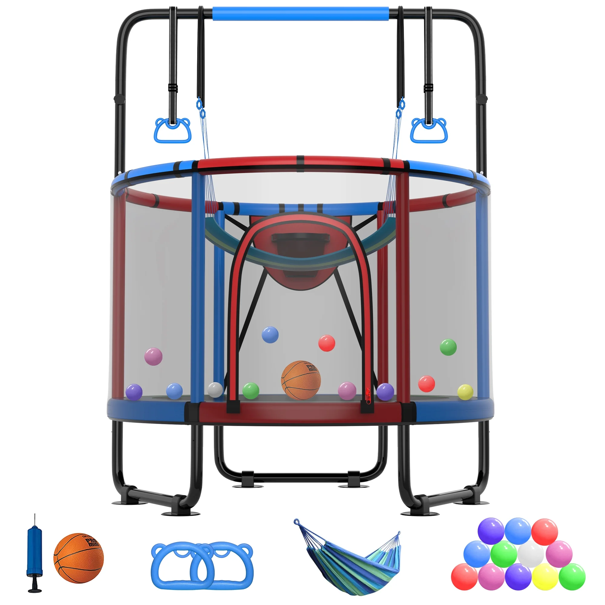 CITYLE Trampoline for Kids 600LBS 60” 5FT Toddler Trampoline Indoor Outdoor with Basketball Hoop, Swing, Adjustable Bar, Mini Small Trampoline with Enclosure, Gifts for Toddlers, Boys & Girls