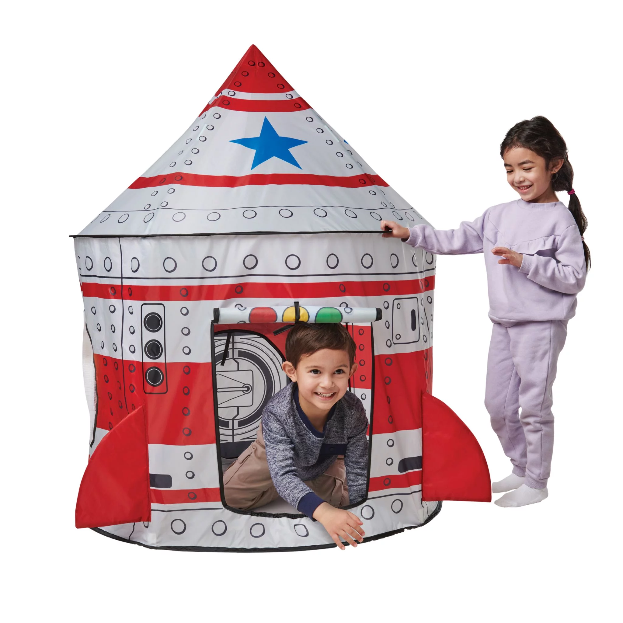 Play Day Space Rocketship Tent, Indoor Fabric Playhouse, for Young Children Ages 3+