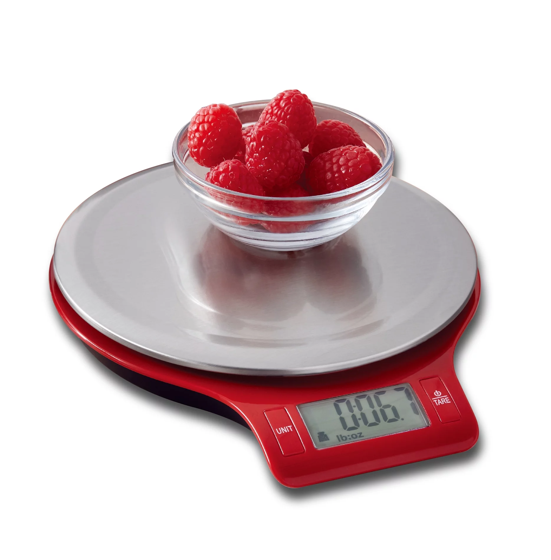 Mainstays Round Stainless Steel Digital Kitchen Scale, Red