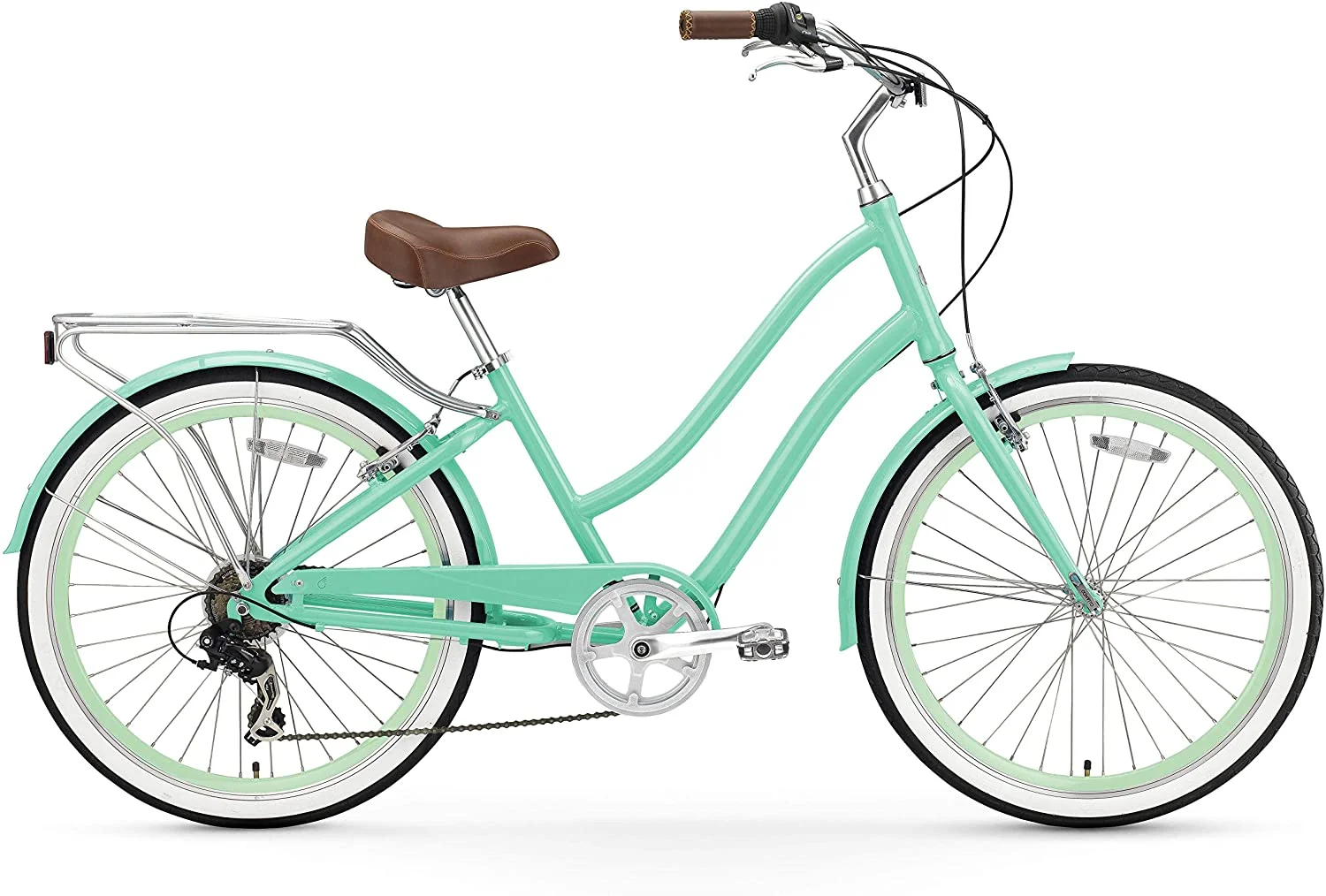 sixthreezero Every Journey Steel Women’s 7-Speed Hybrid Bicycle with Rear Rack, 26 In. Wheels, Mint Green