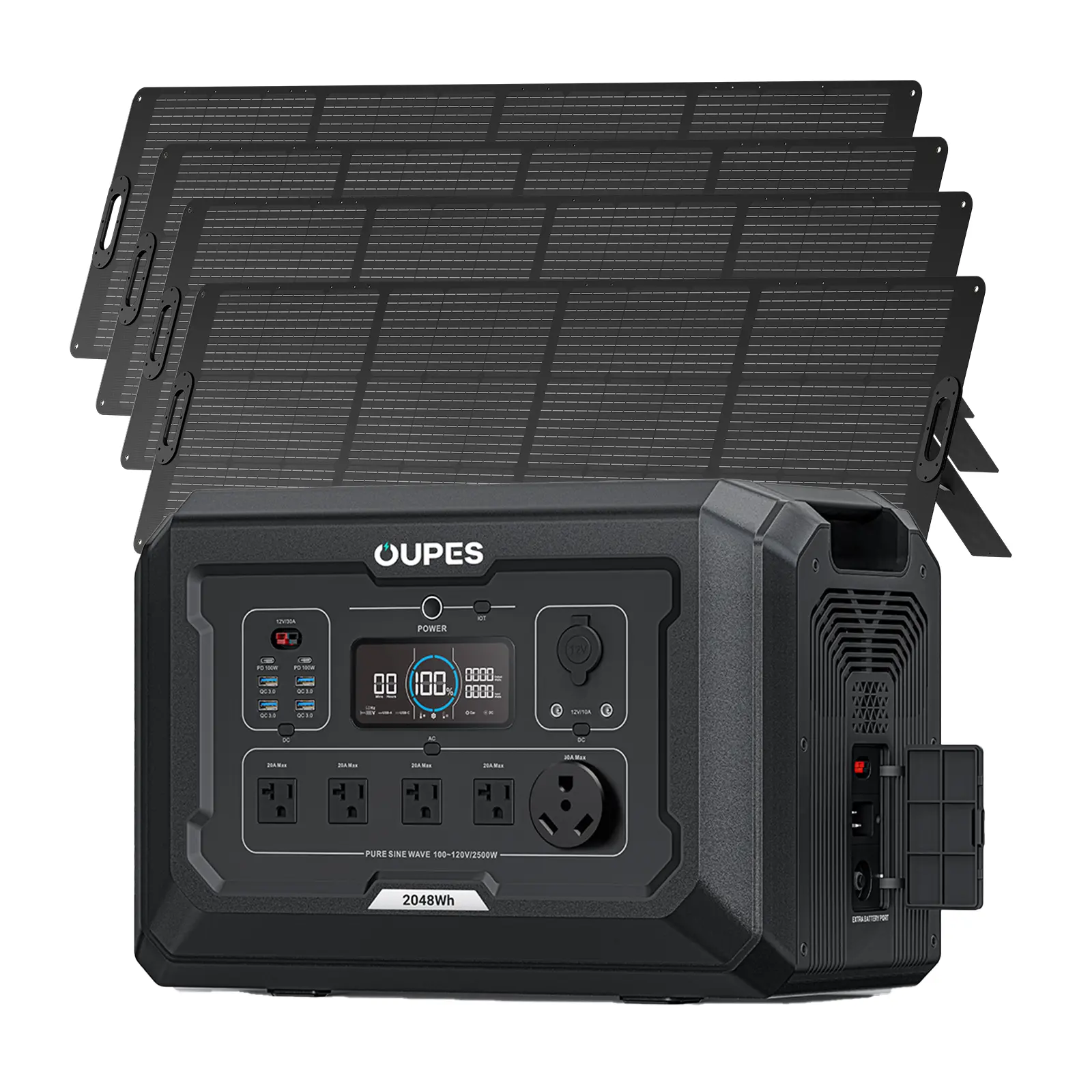 OUPES Mega 2 2500W Portable Power Station with 2048Wh Extra B2 Battery, Up to 4096Wh Lifepo4 Home Battery Backup with Expandable Capacity, Solar Generator for Home Use, Blackout, Camping, RV