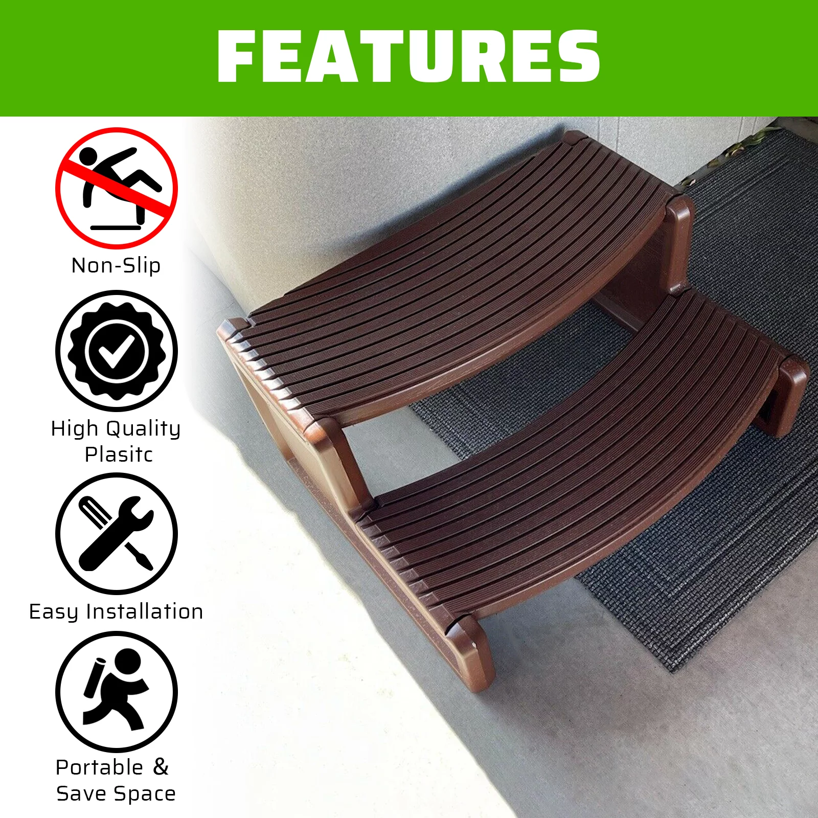 Kojem Spa Hot Tubs Step Plastic Multi Purpose Outdoor Non Slip Portable Stairs for Round / Straight Sided Handi-Step Spa Pool Ladders Espresso