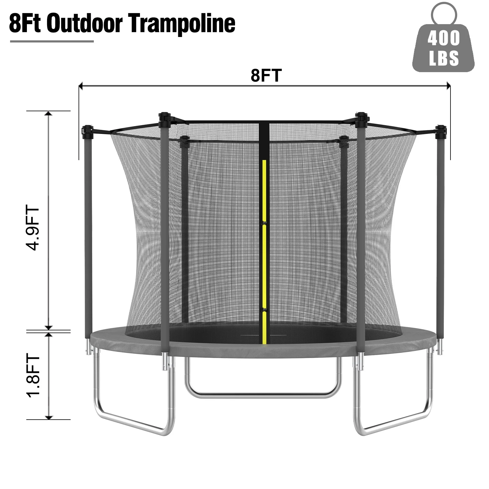 AOTOB 8 FT Trampoline for Kids, Trampoline with Enclosure Net, Recreational Outdoor Trampoline, ASTM Approved (Grey)