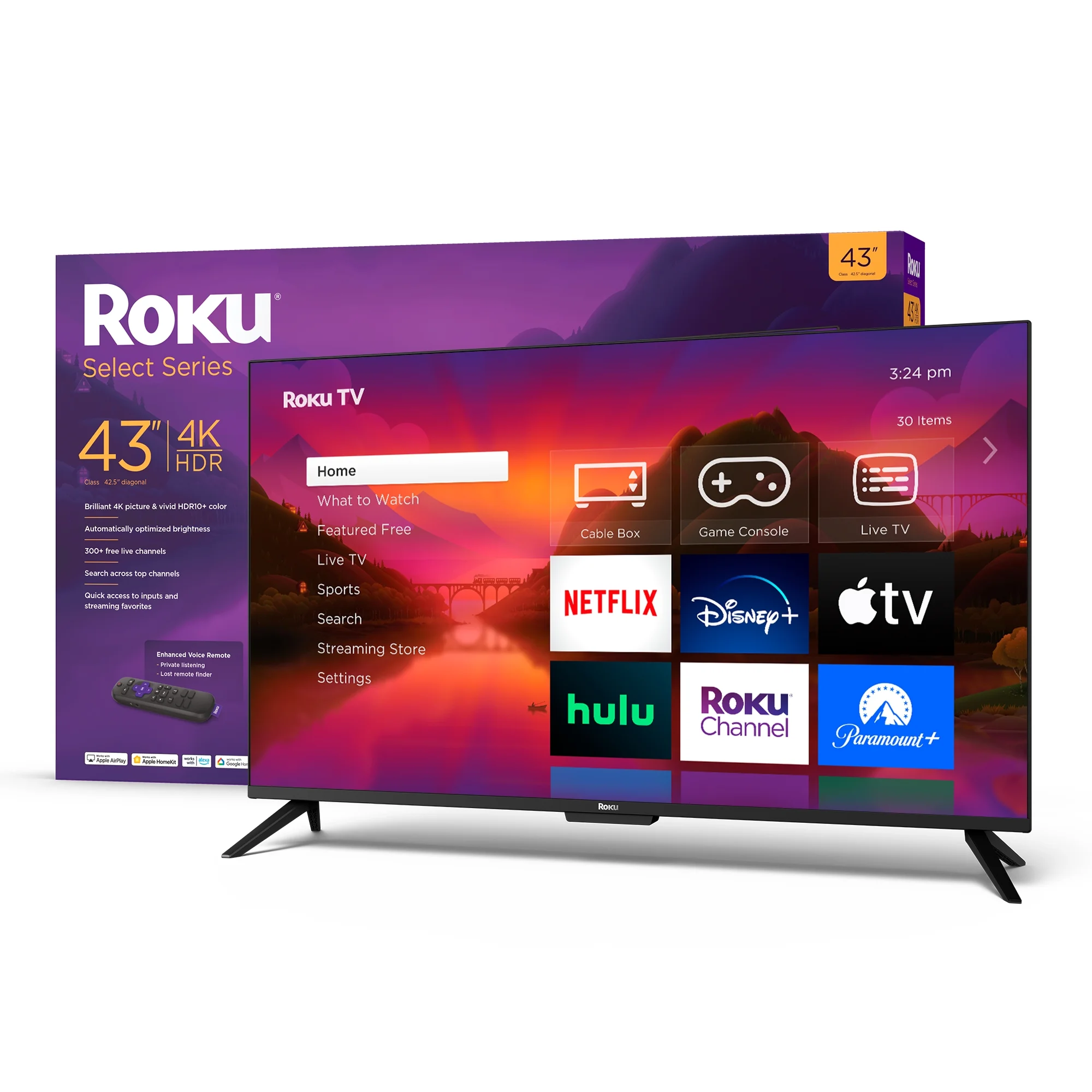 Roku 43″ Select Series 4K HDR Smart RokuTV with Enhanced Voice Remote, Brilliant 4K Picture, Automatic Brightness, and Seamless Streaming