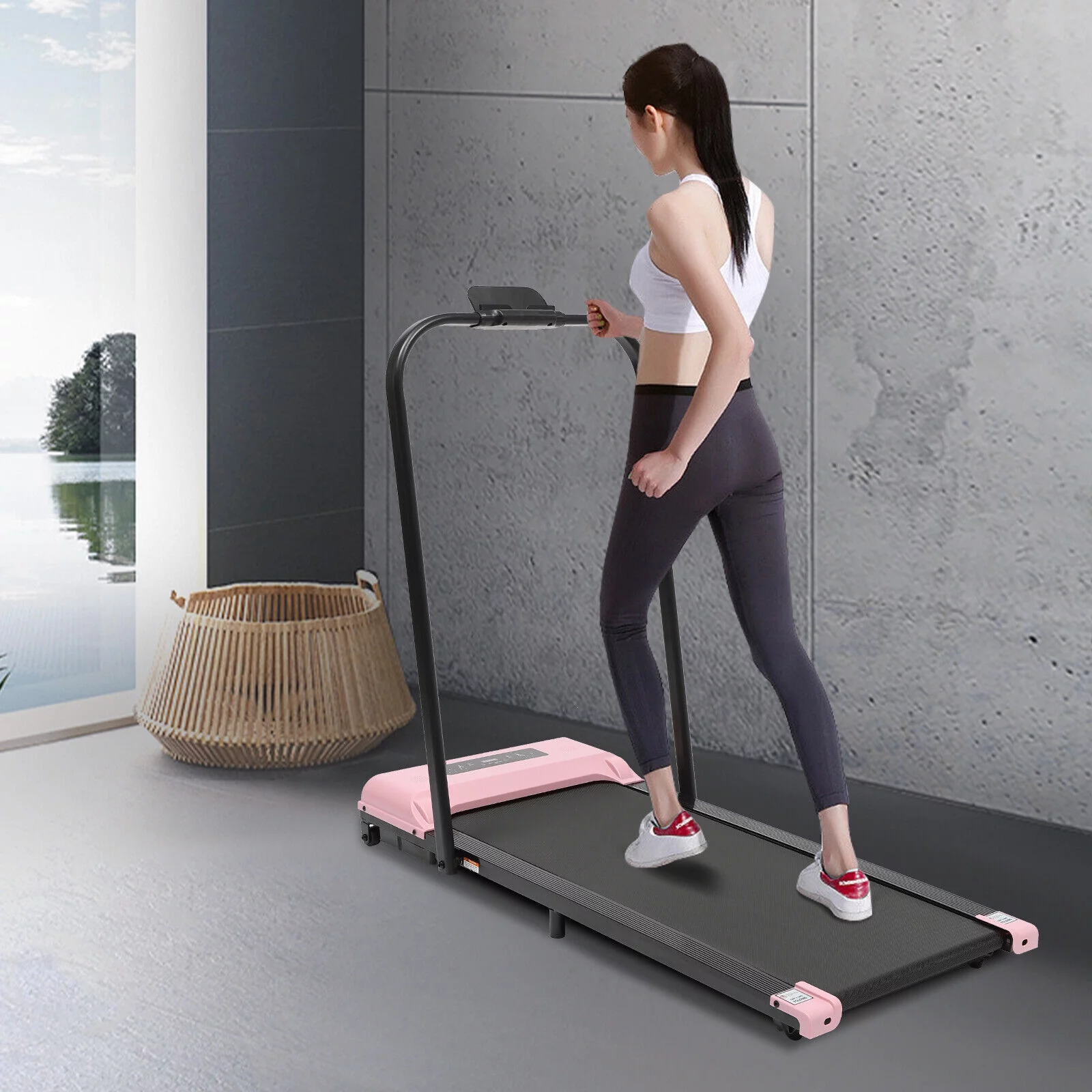 Folding Treadmill LED Electric Running Fitness Jogging Machine for Home 1-6km/h Pink