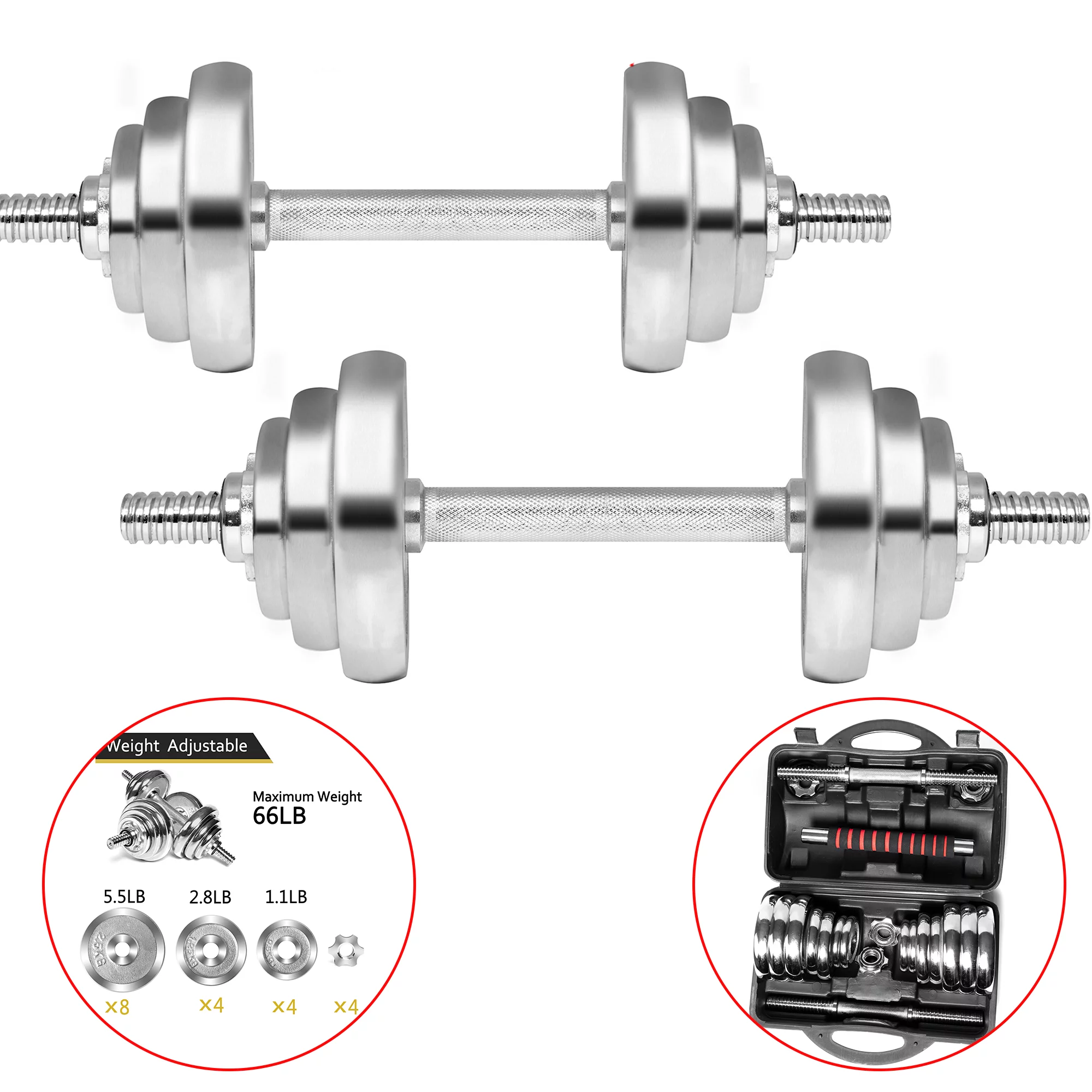 Fitness Dumbbell Olympic Weight Set, Ab Roller Wheel, Detachable Electroplated Dumbbell Bars Push Up Handles Grips, for Household Exercise Gym for Men Women Abdominal Exercise,1 Set 30KG