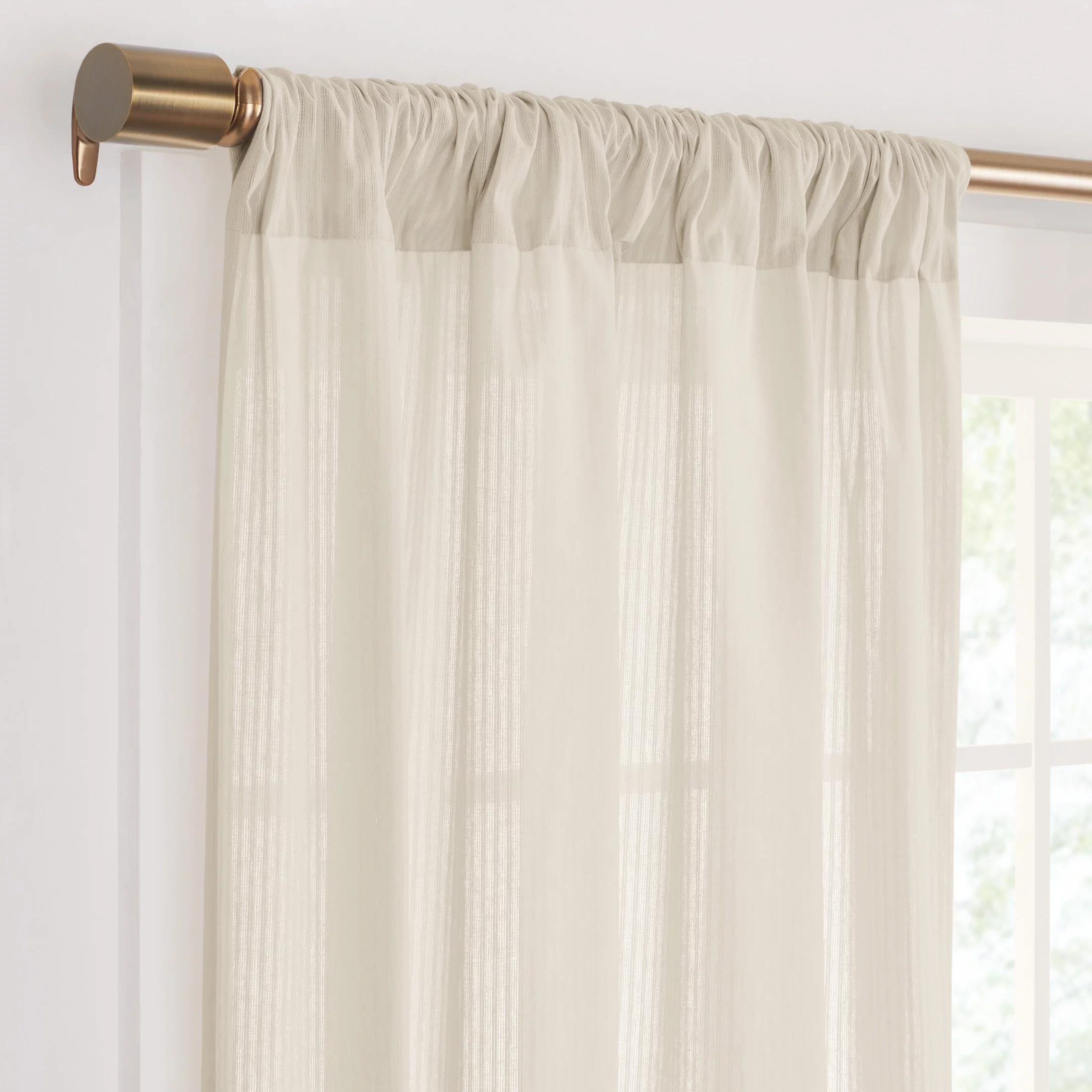 Gap Home Semi- Sheer Stripe Organic Cotton Window Curtain Pair White 84