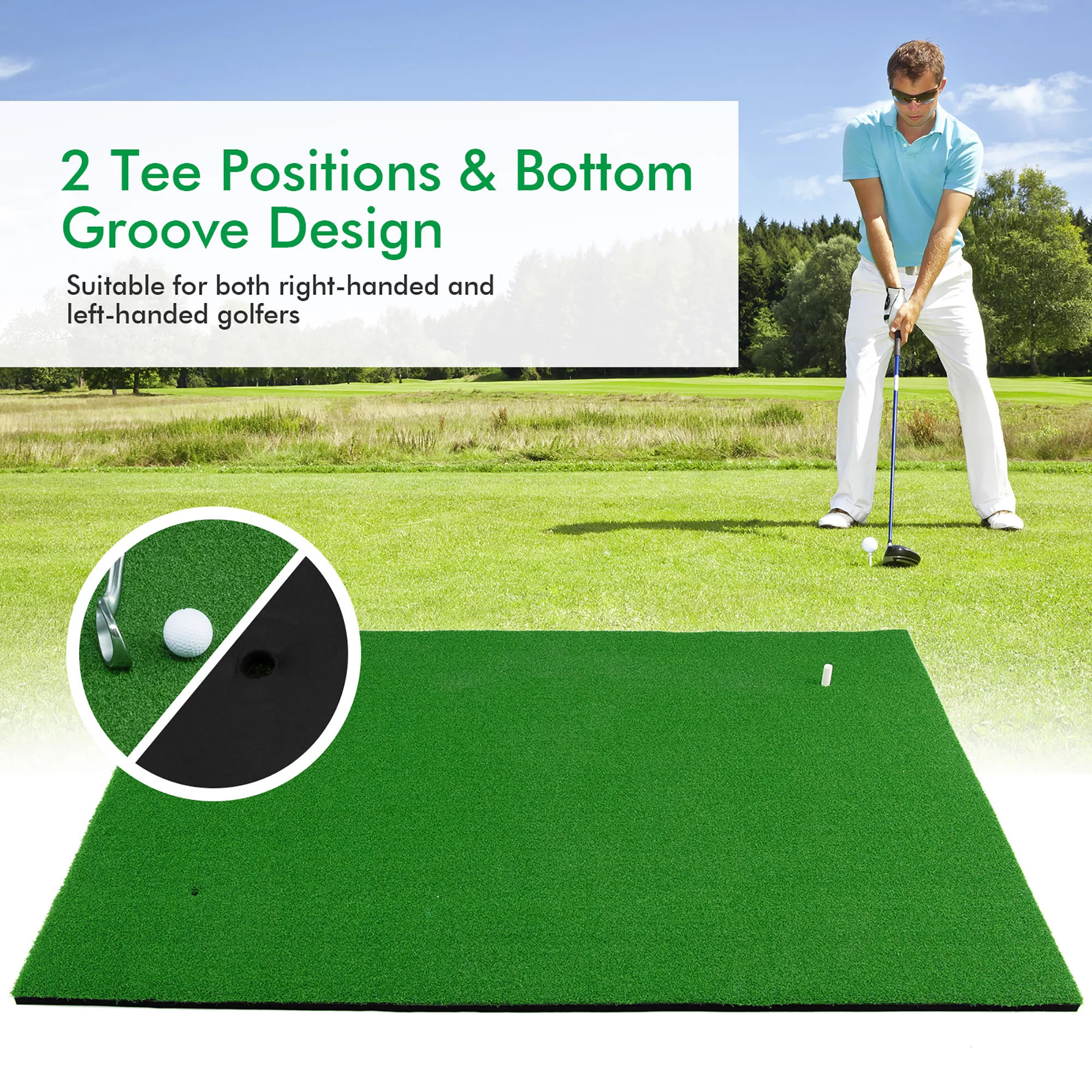 Costway 5′ x 3′ Standard Realistic  Feel Golf Practice Mat Putting Mat Synthetic Turf W/3 Tees